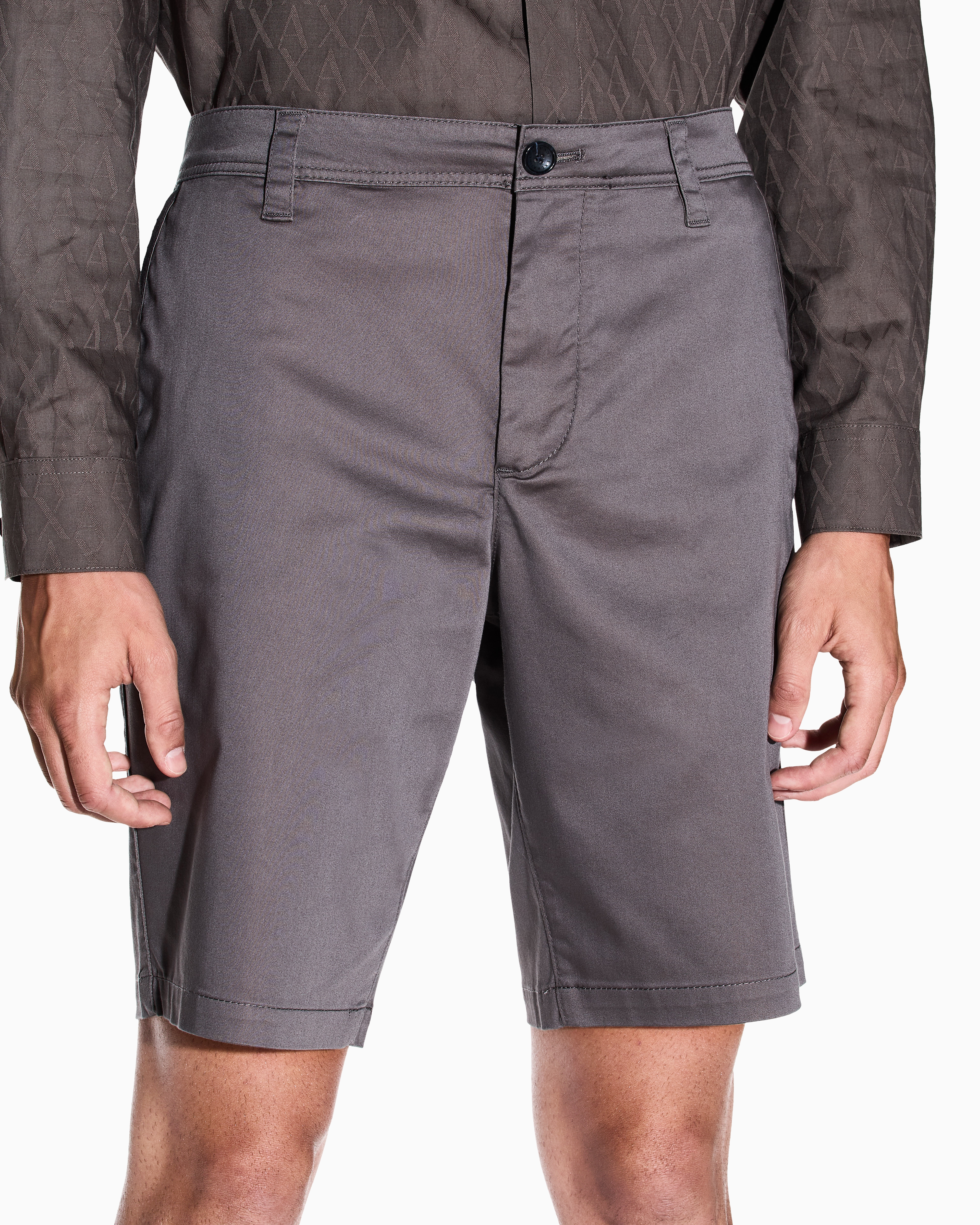 Armani Exchange Bermuda Shorts In Satin Stretch Fabric In Gray