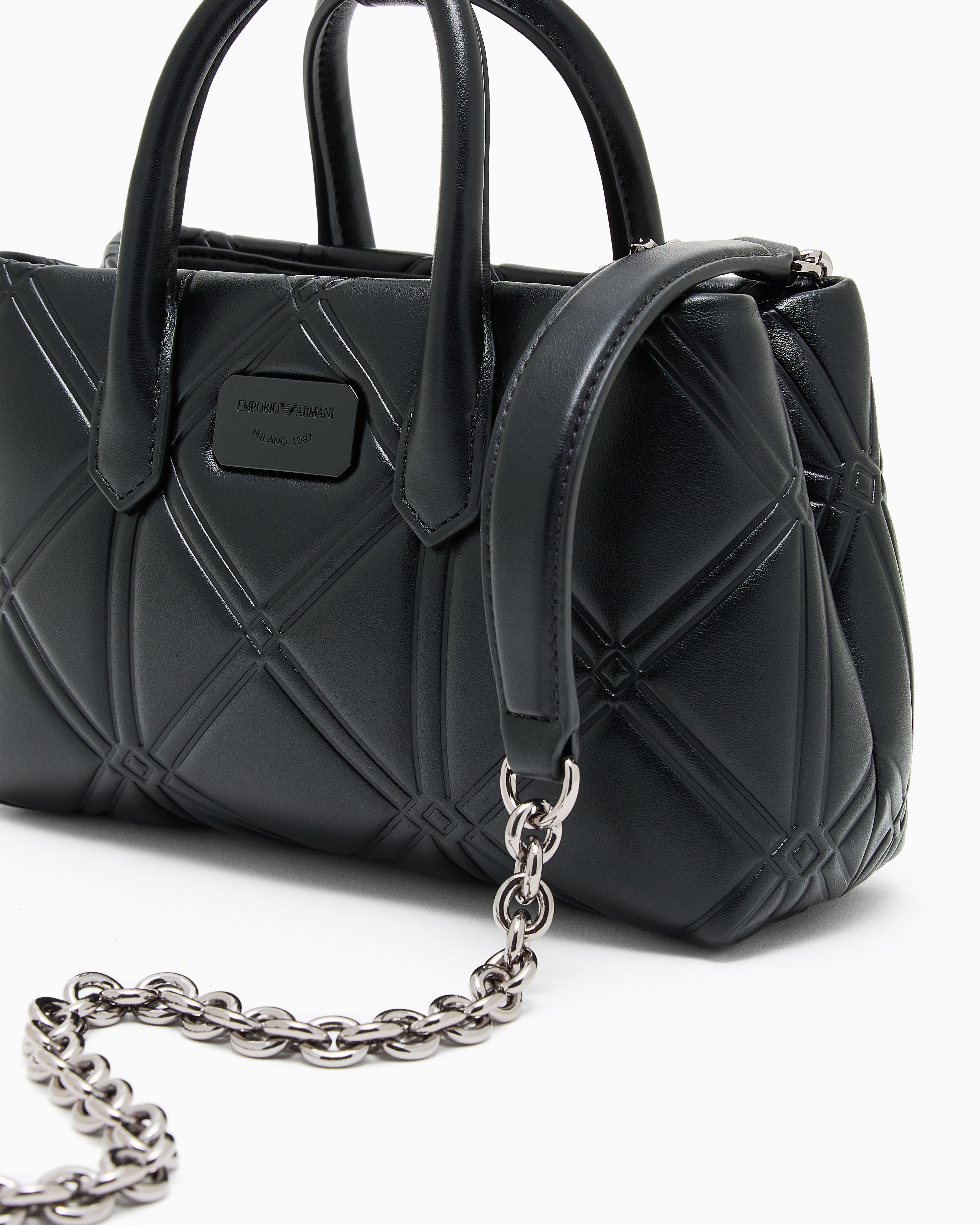 Emporio Armani Nappa Leather-effect Mini Bag With Embossed Motif In Black