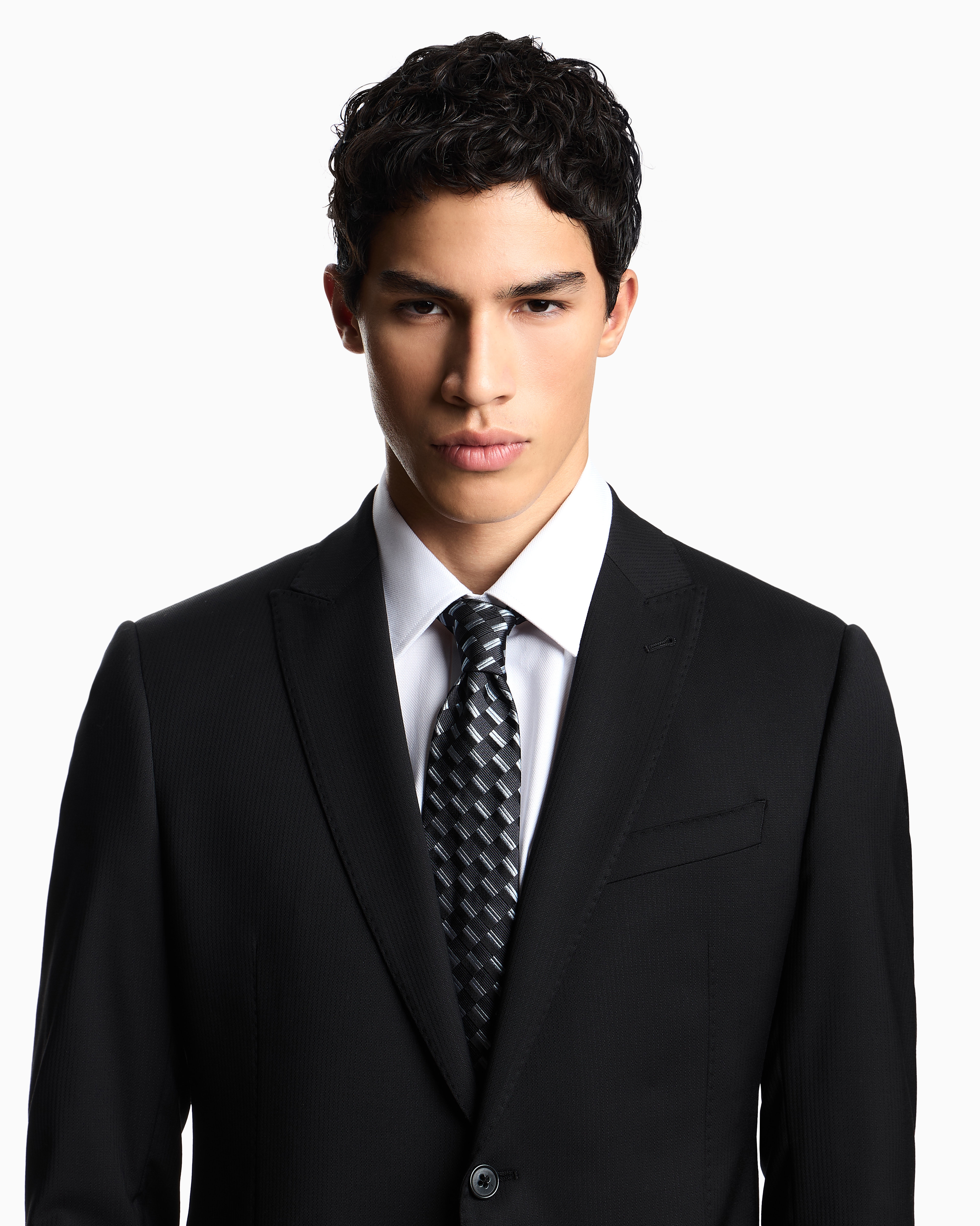 Emporio Armani - Pure silk tie with jacquard motif, Man, Navy Blue, Size: TU