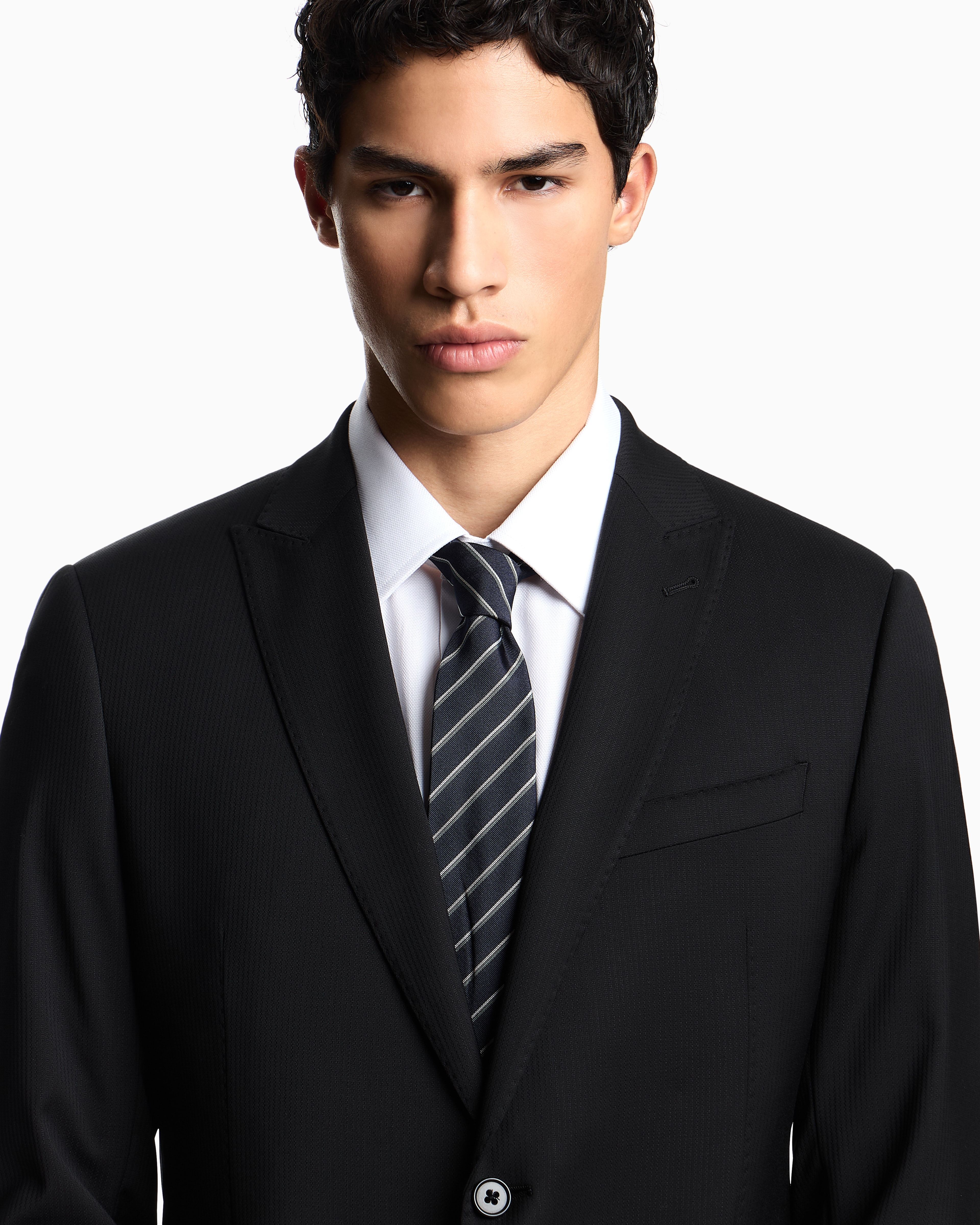 Emporio Armani - Pure silk tie with two-tone jacquard stripes, Man, Navy Blue, Size: TU