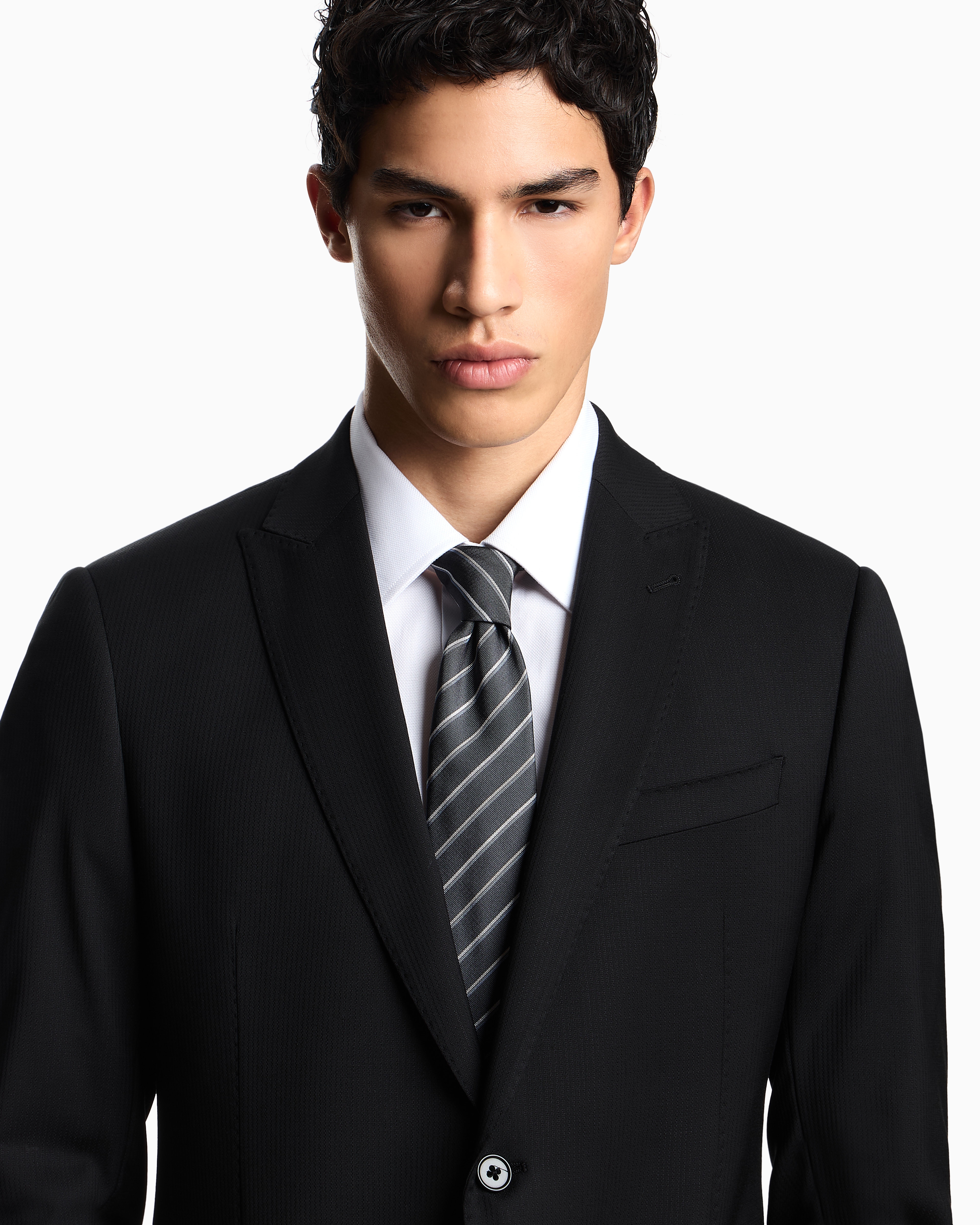 Emporio Armani - Pure silk tie with two-tone jacquard stripes, Man, Grey, Size: TU