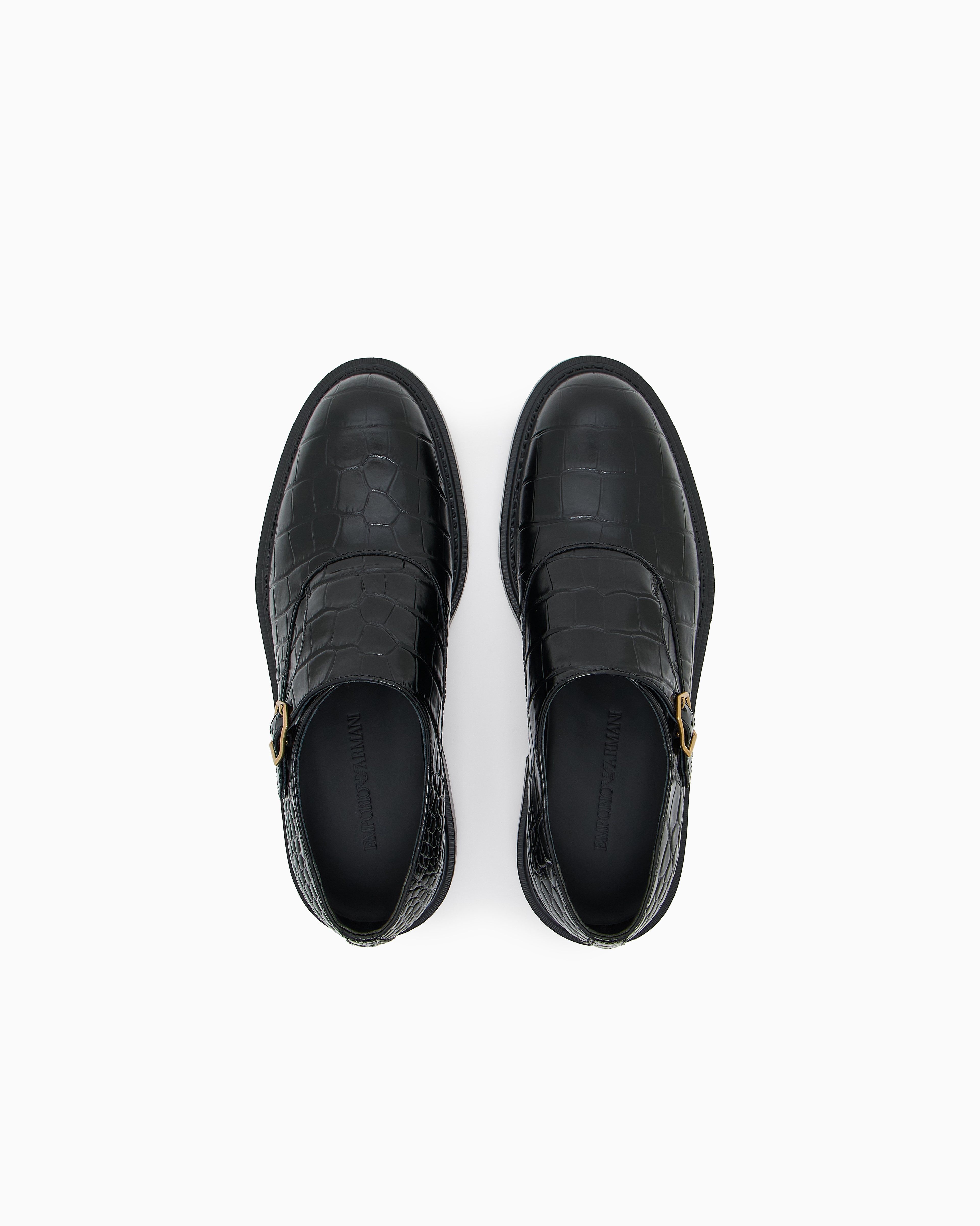 Emporio Armani Crocodile-print Calfskin Monkstraps In Black