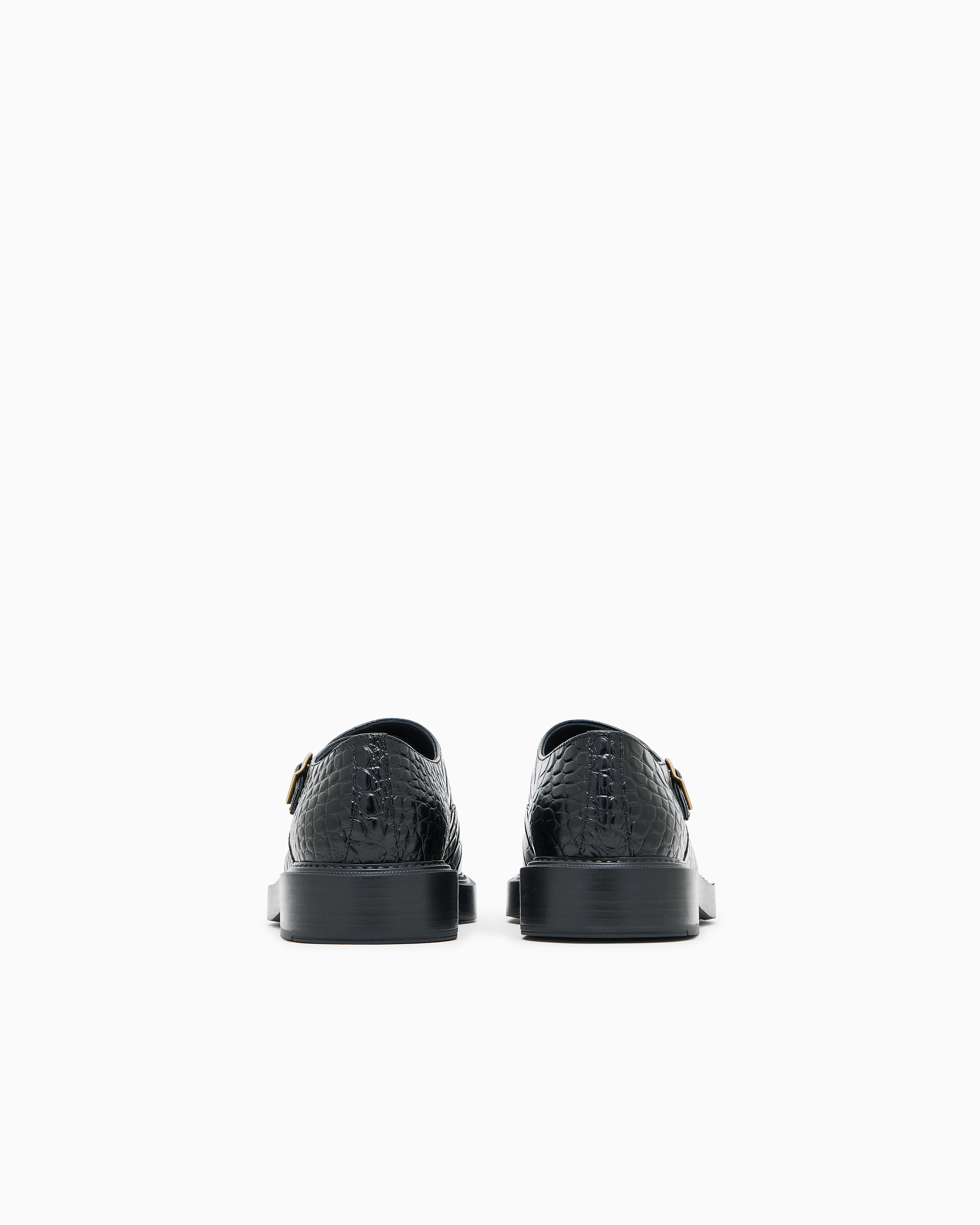 Emporio Armani Crocodile-print Calfskin Monkstraps In Black