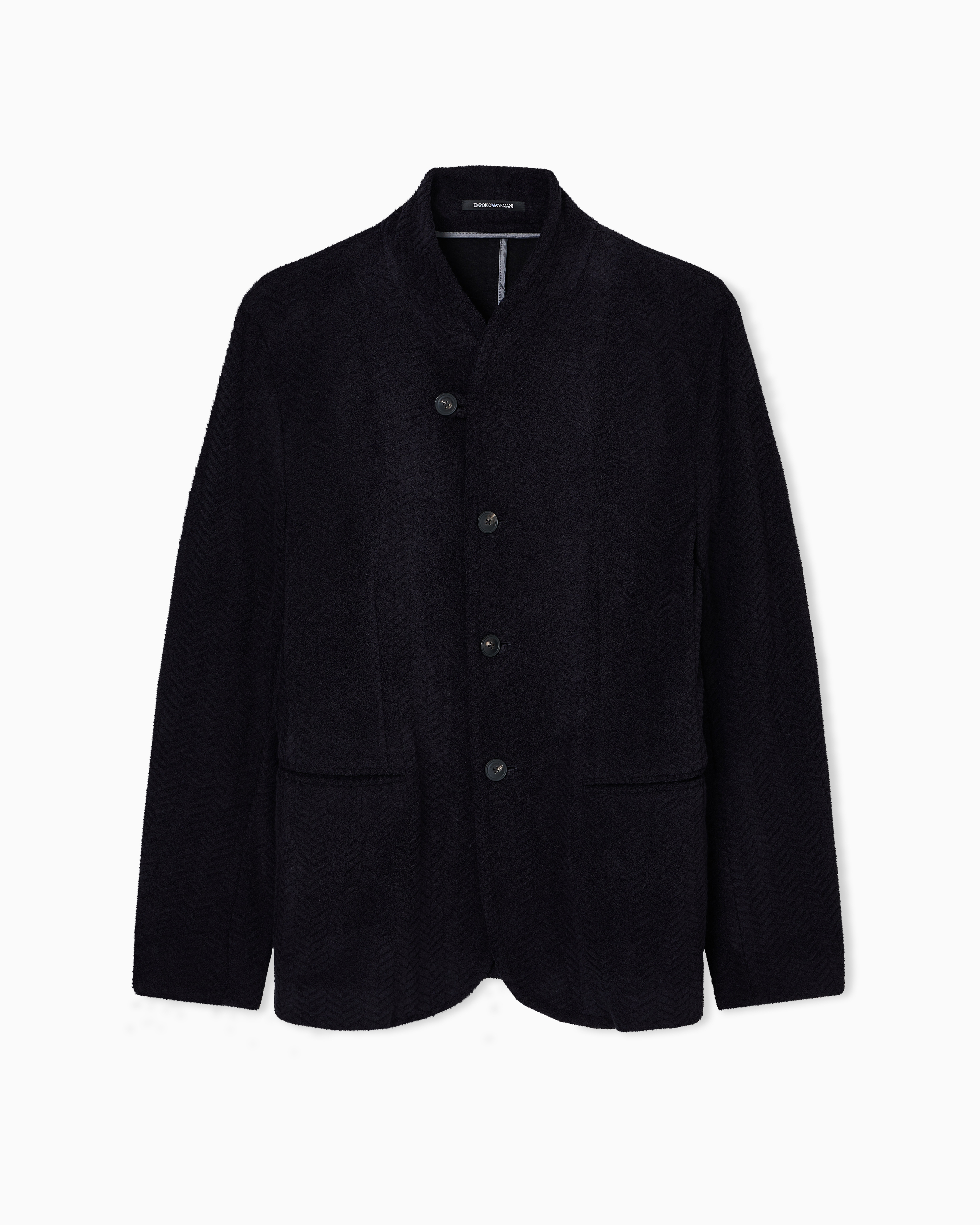 Emporio Armani - Guru collar jacket terry jersey with a chevron motif, Man, Navy Blue, Size: