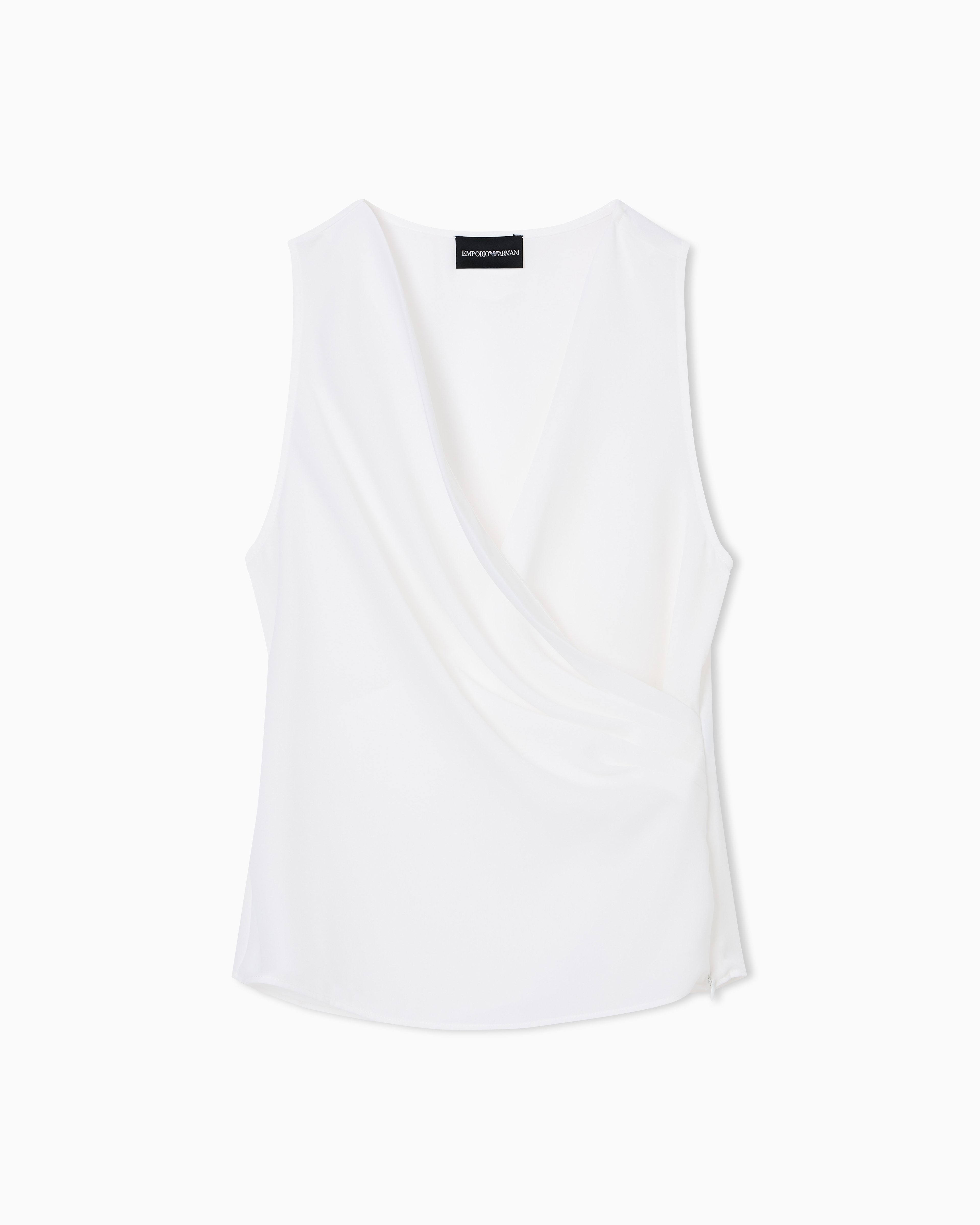Emporio Armani - Fluid crêpe top with draping , Woman, White, Size: