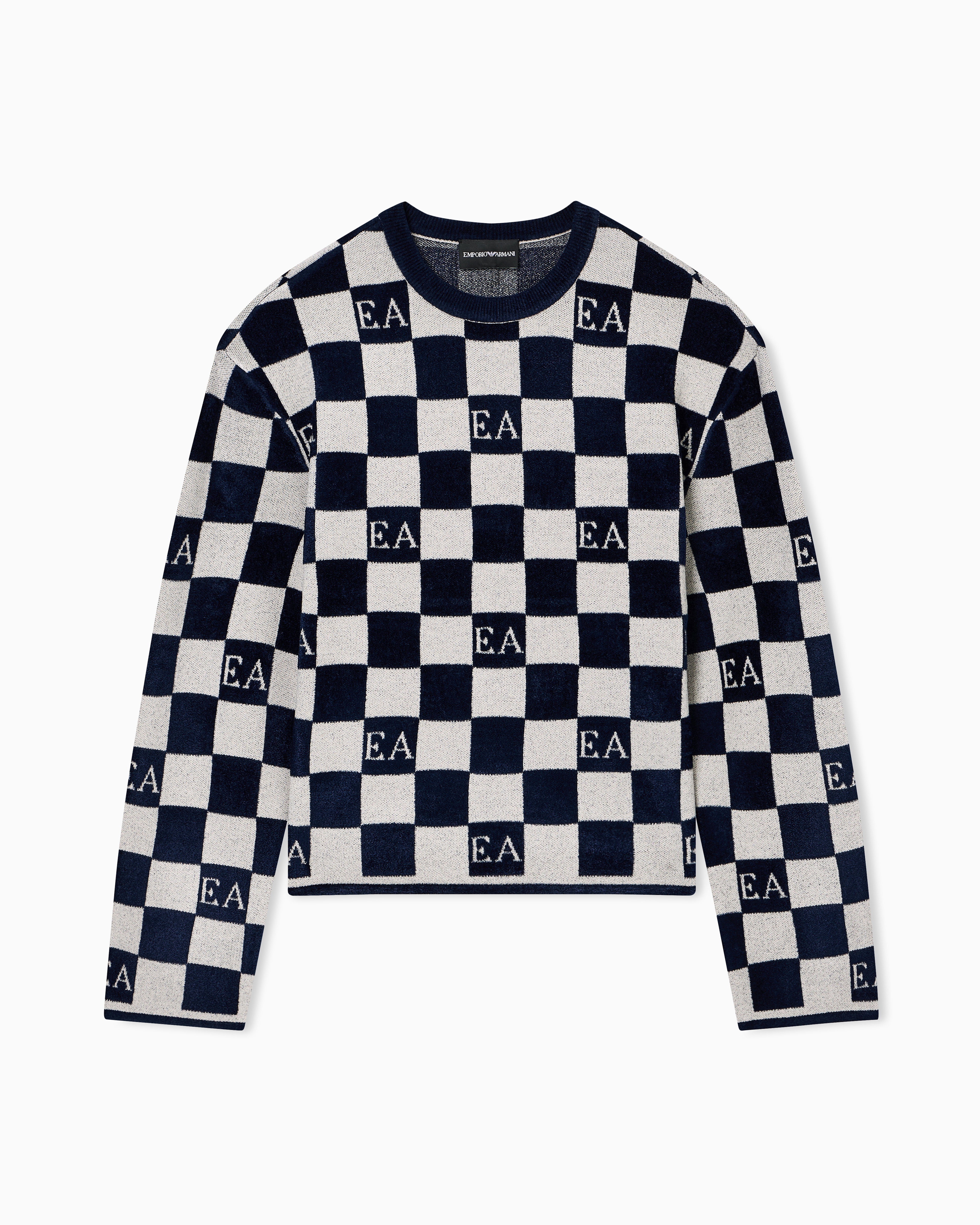 Emporio Armani Jacquard Chenille Jumper With Pattern In Multi