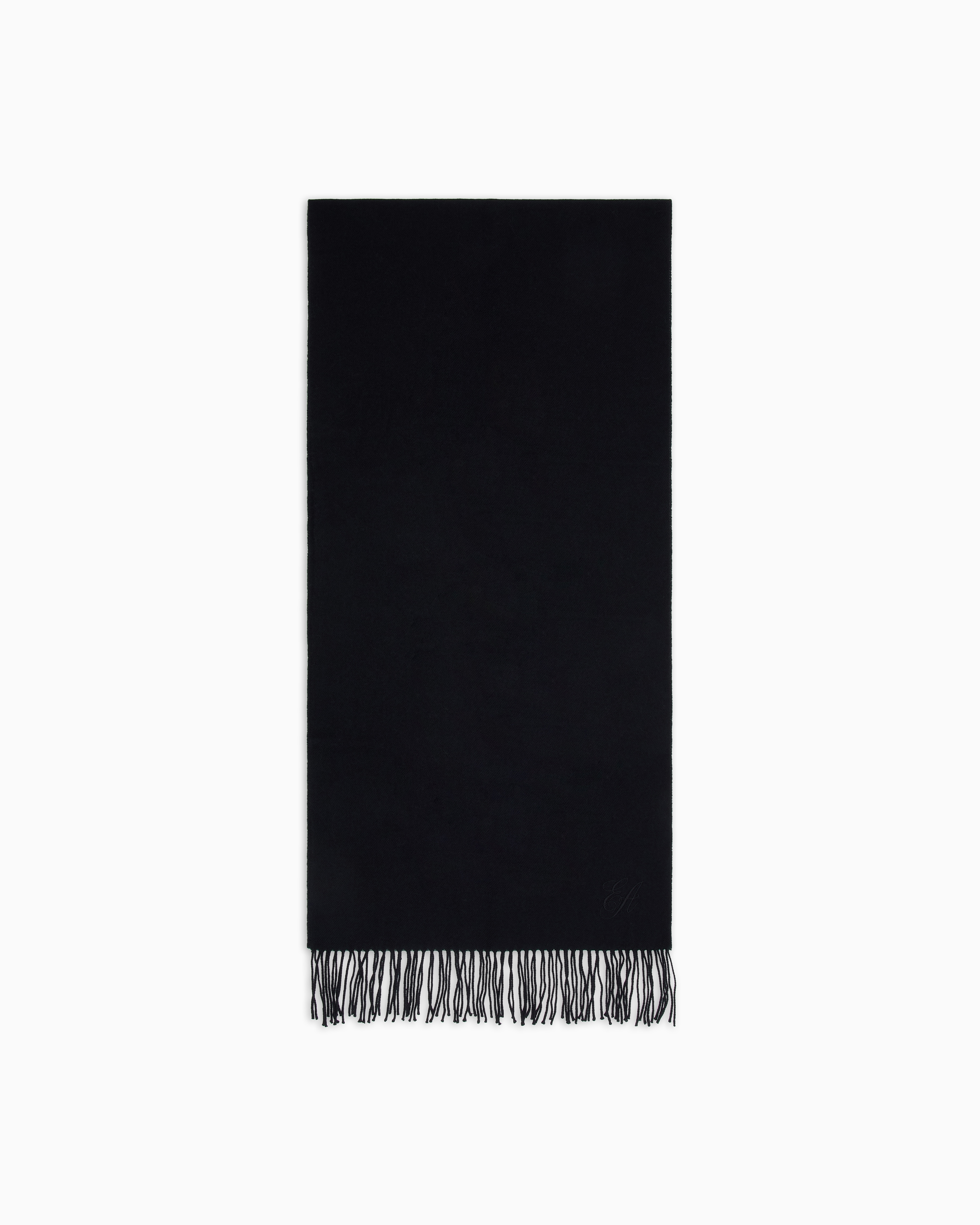 Emporio Armani - Wool stole with signature EA logo embroidery, Woman, Black, Size: TU