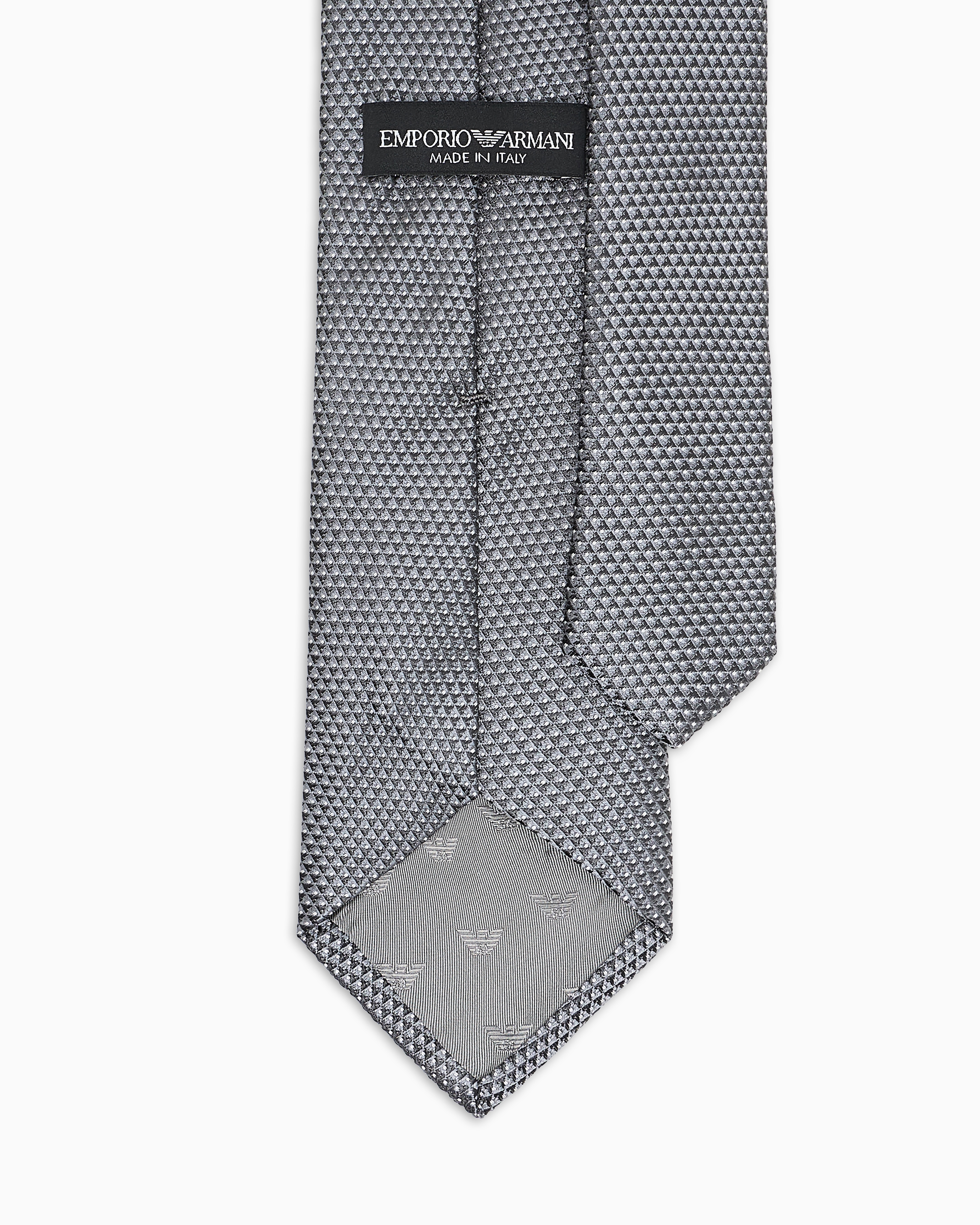 Emporio Armani Silk Blend Tie With Jacquard Op-art Micro-pattern In Gray