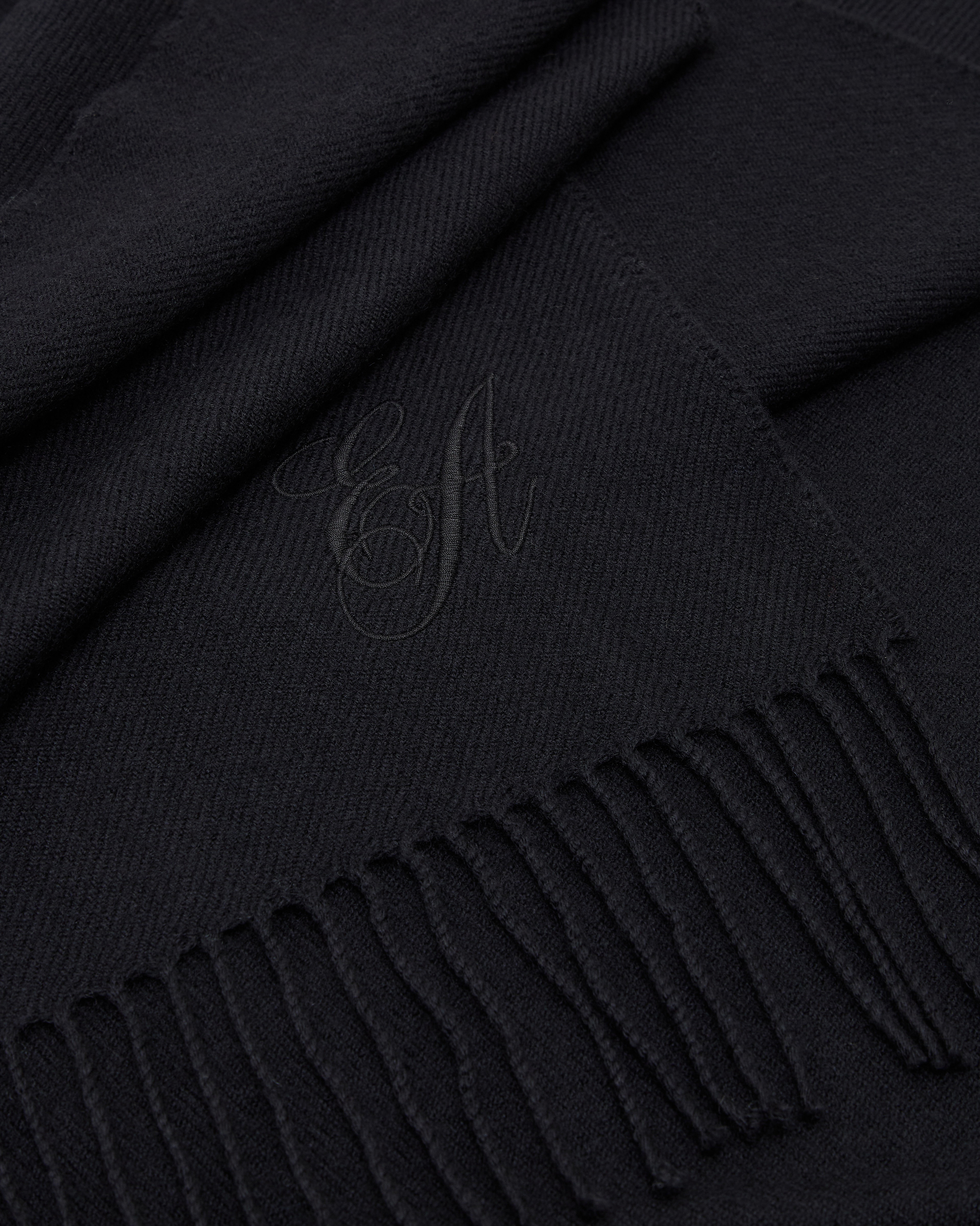 Emporio Armani Wool Stole With Signature Ea Logo Embroidery In Black