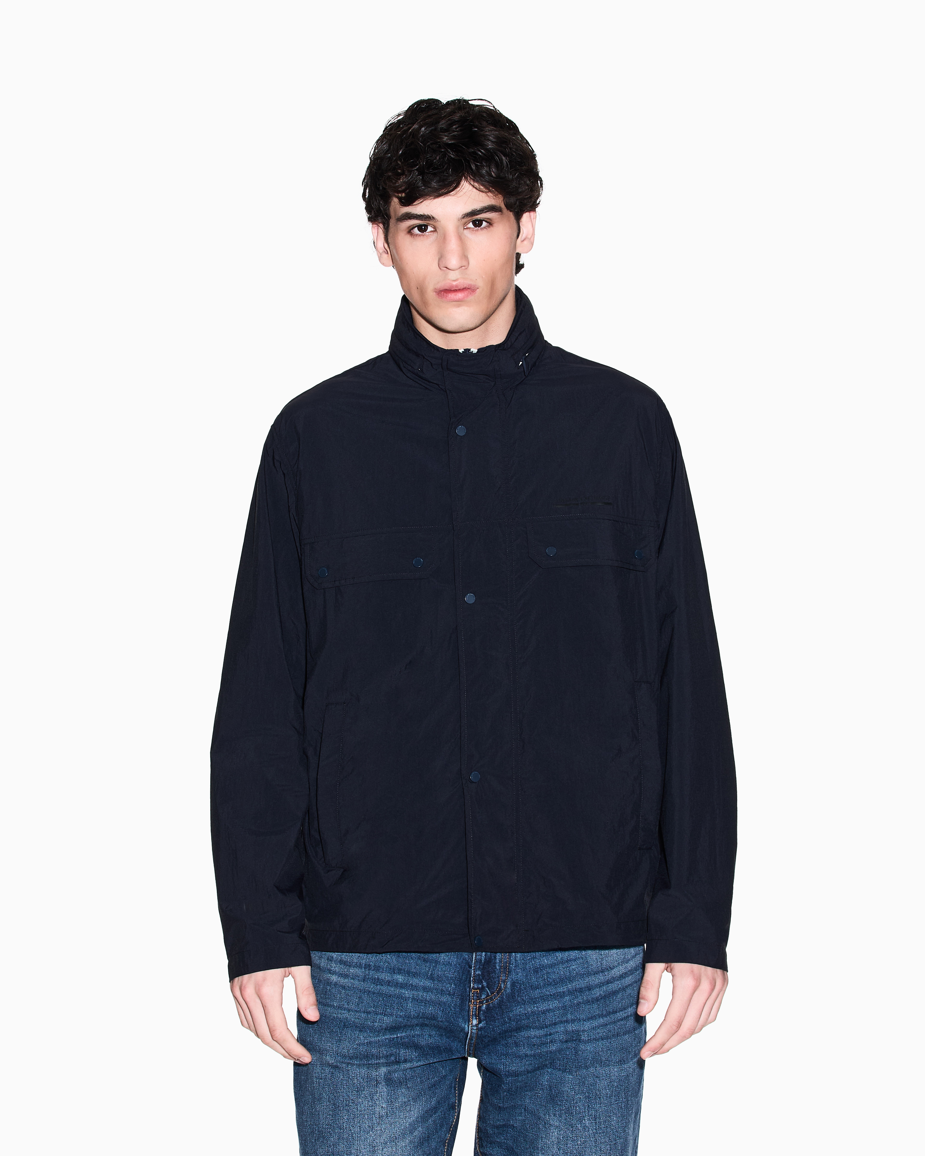 Armani Exchange - LIGHTWEIGHT ZIP UP LOGO JACKET, Man, Navy Blue, Size: