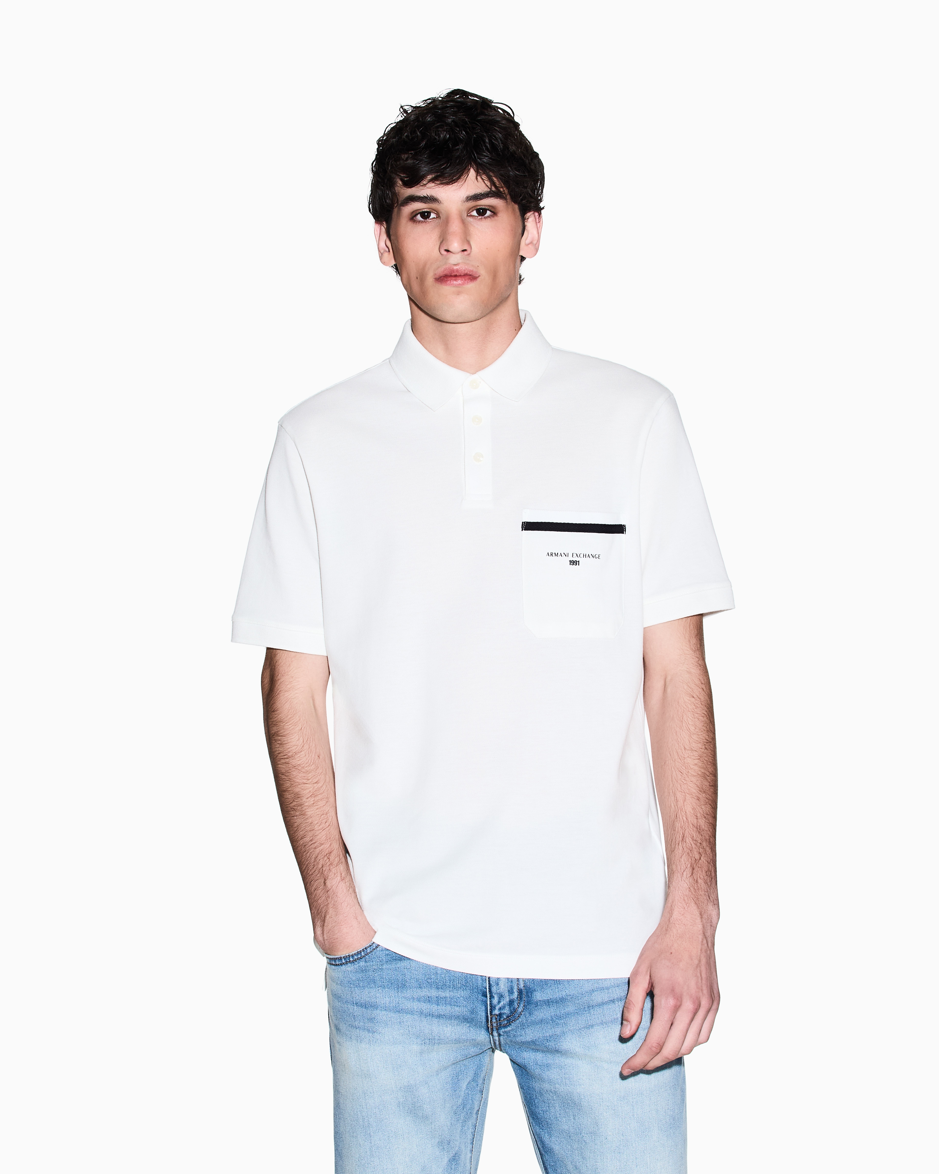 Armani Exchange - Regular pique polo shirt with pocket, Man, White, Size: