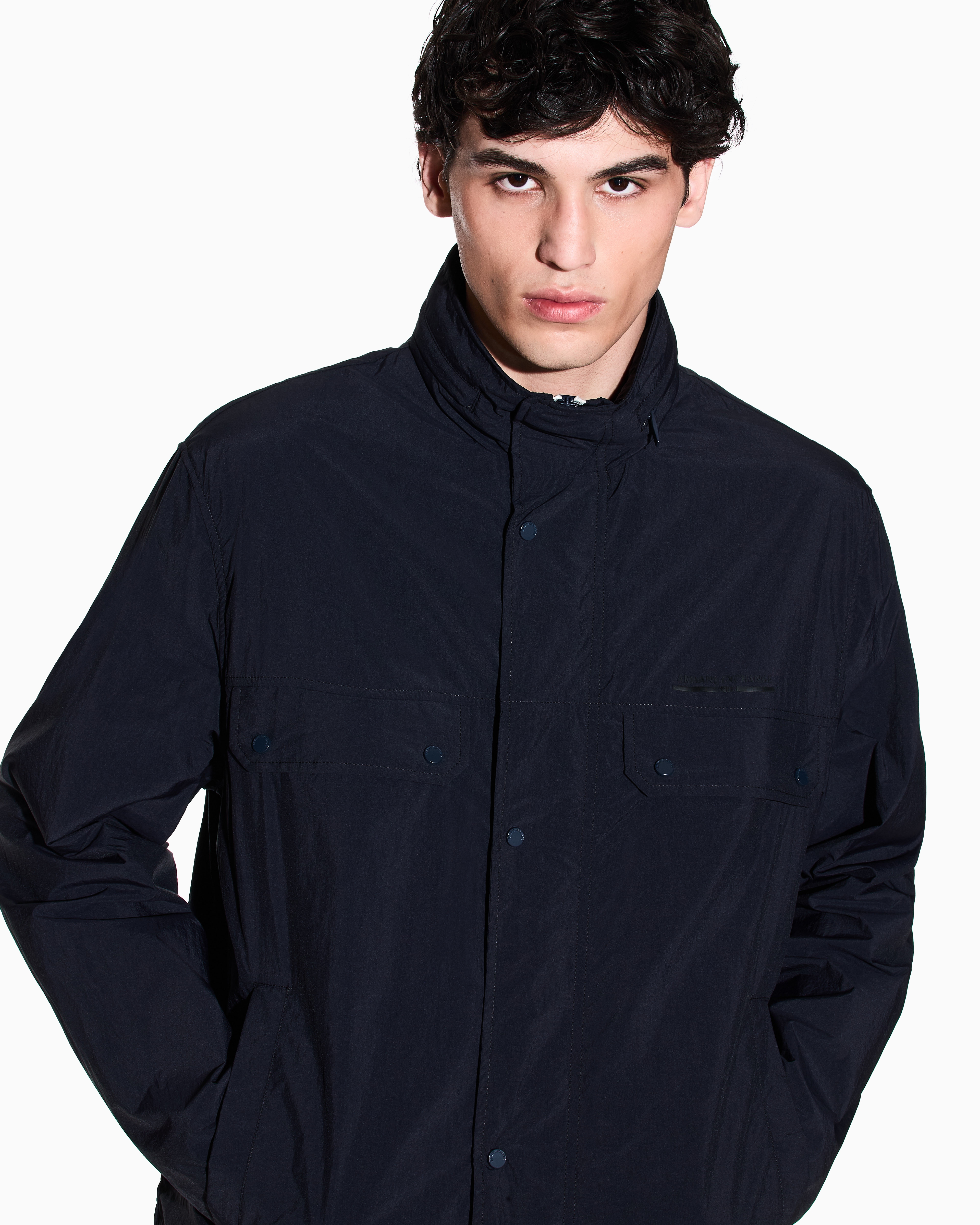 Armani Exchange - LIGHTWEIGHT ZIP UP LOGO JACKET, Man, Navy Blue, Size: