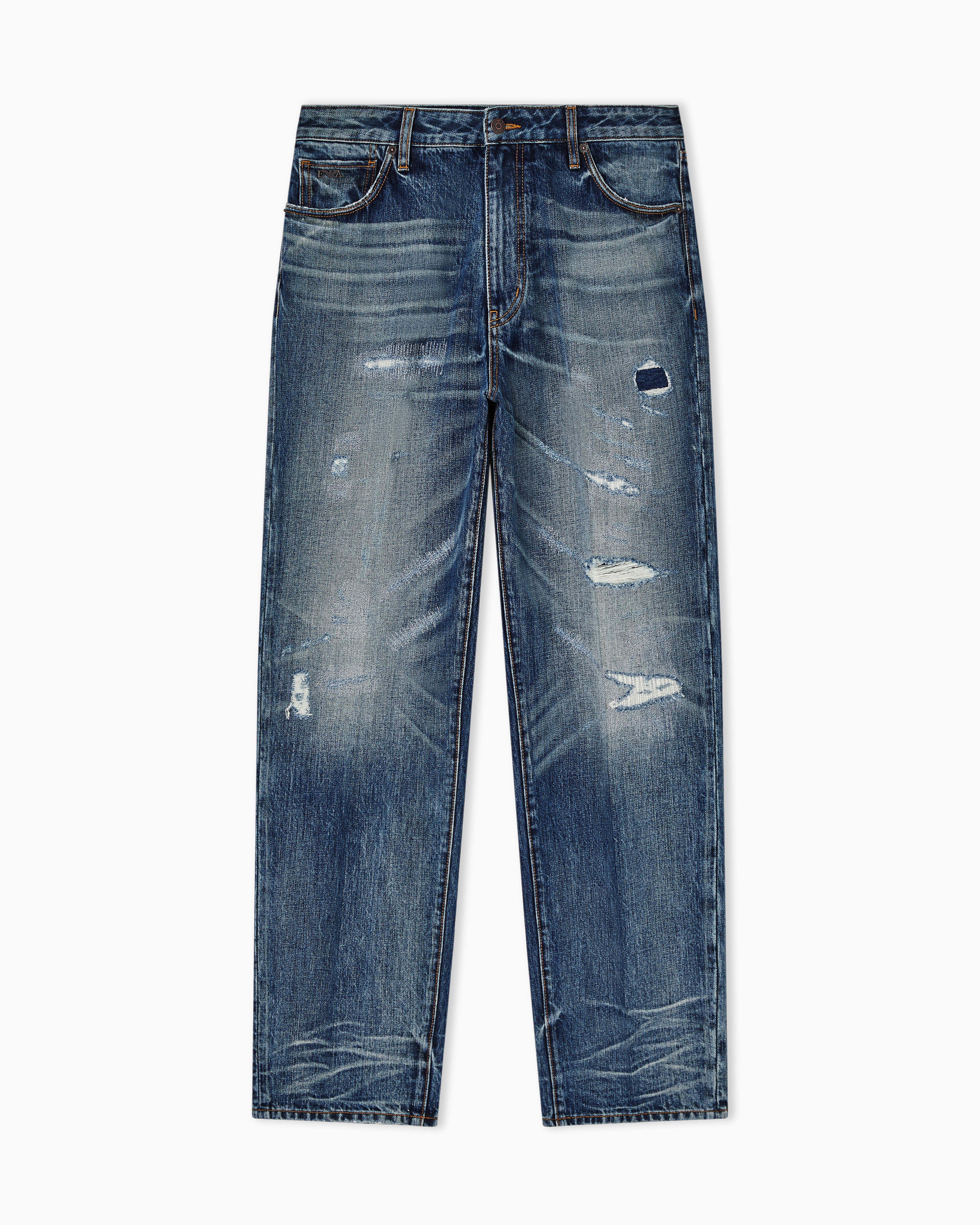J22 regular-fit, stone-washed denim jeans with rips | Emporio