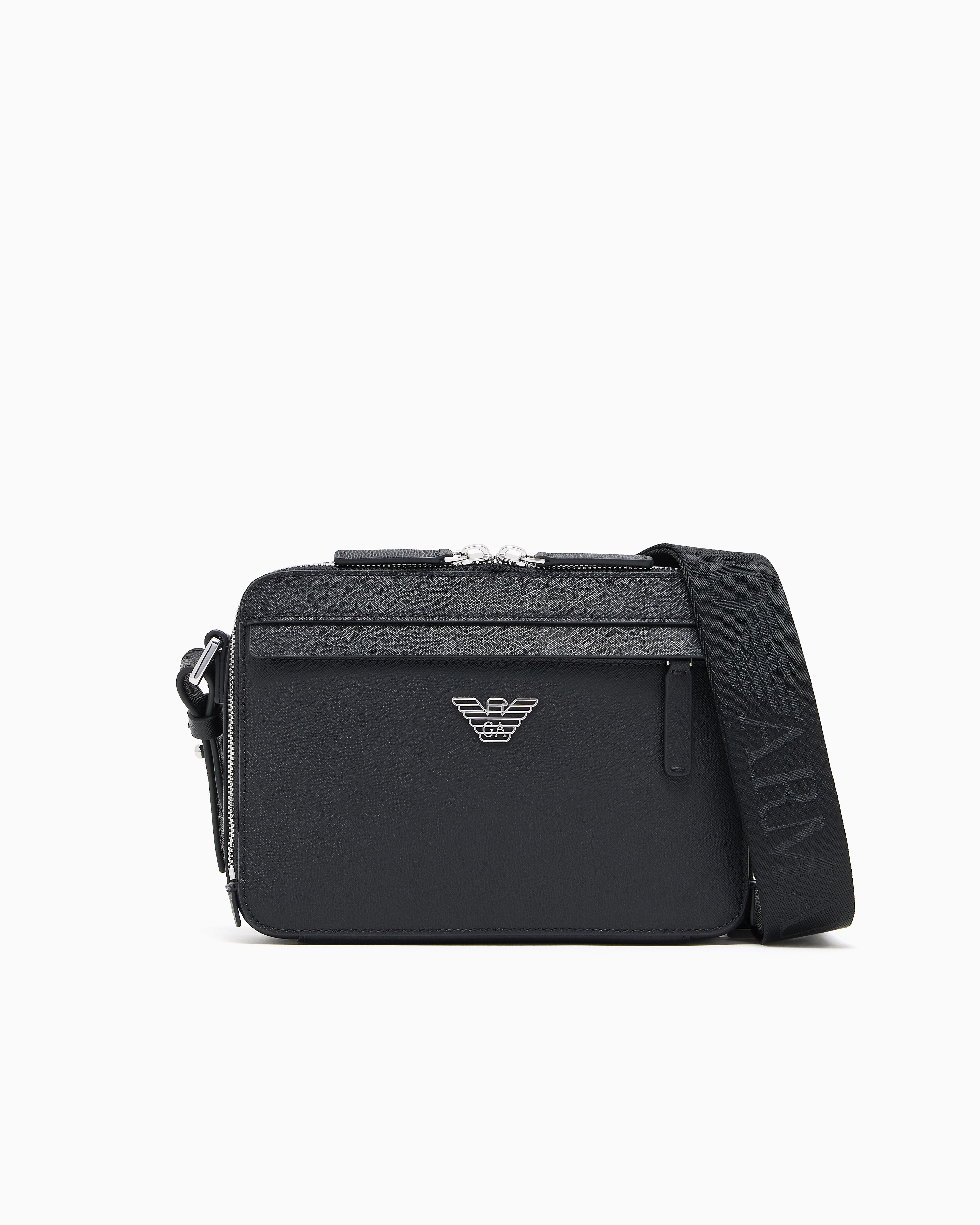 バッグ 00s EMPORIO ARMANI leather shoulder bag Emporio Armani logo-stamp Crossbody Bag | Black | FARFETCH