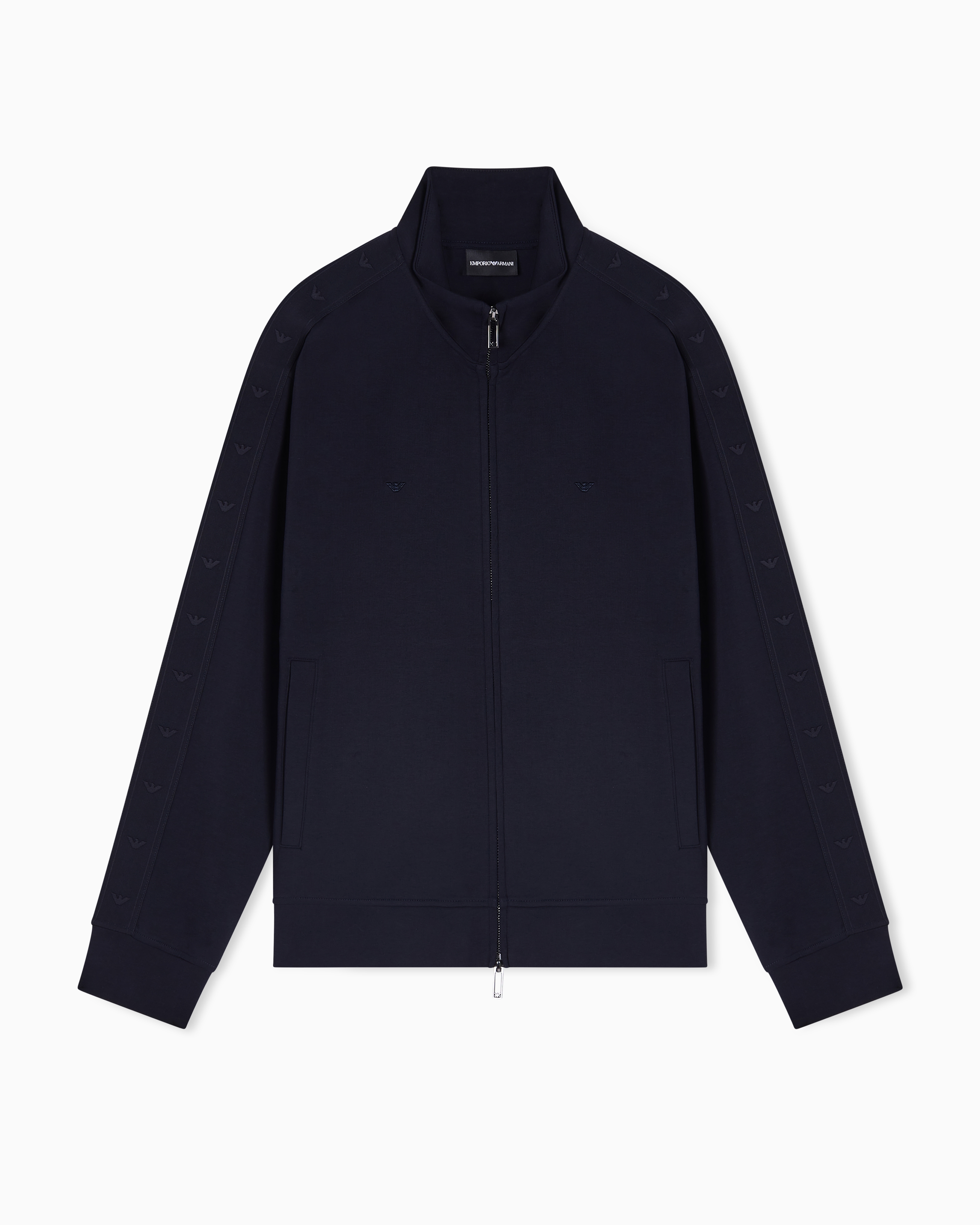 Full-zip sweatshirt in double jersey with micro-eagle band