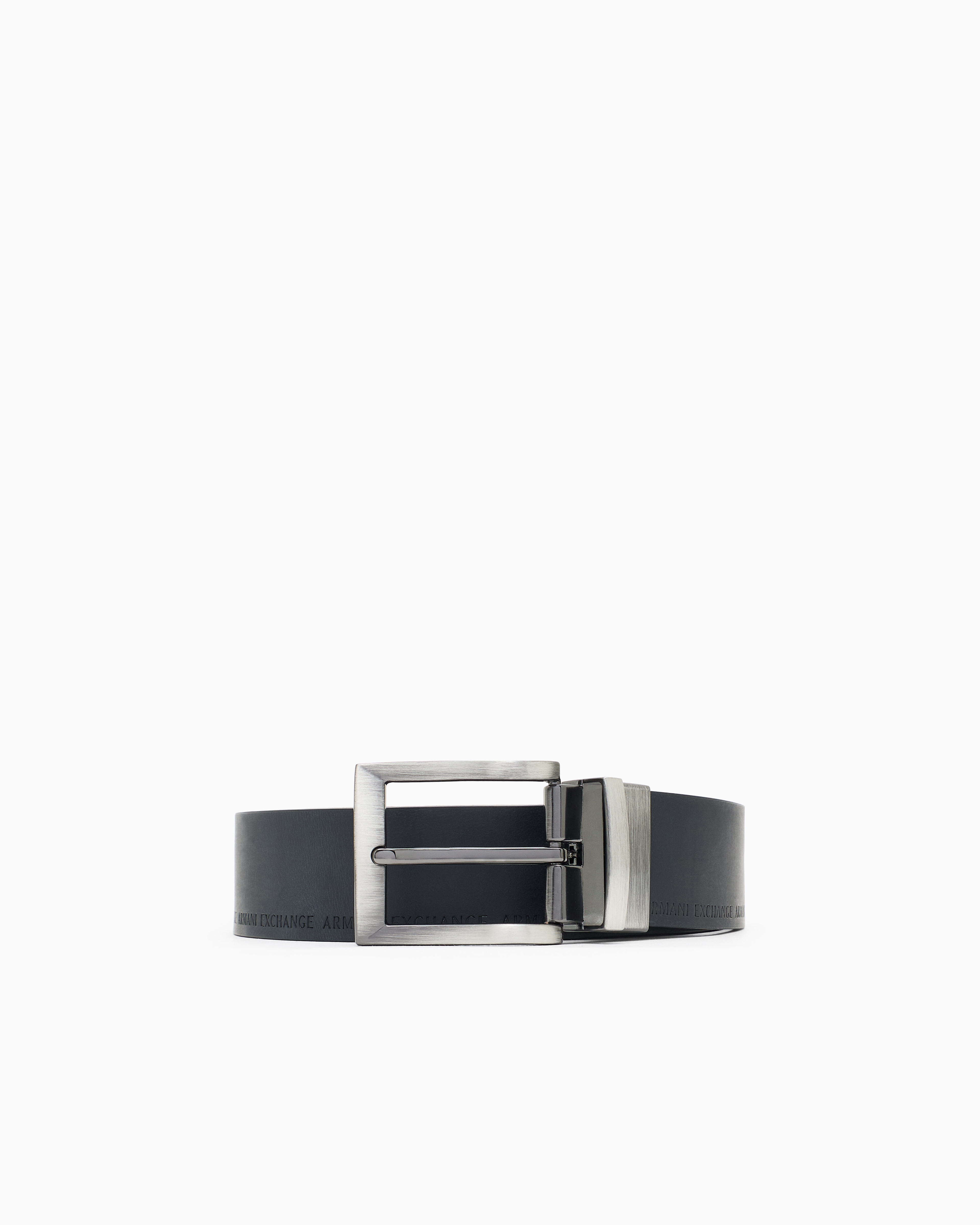 Armani Exchange Leather Belt With Logo In Blue