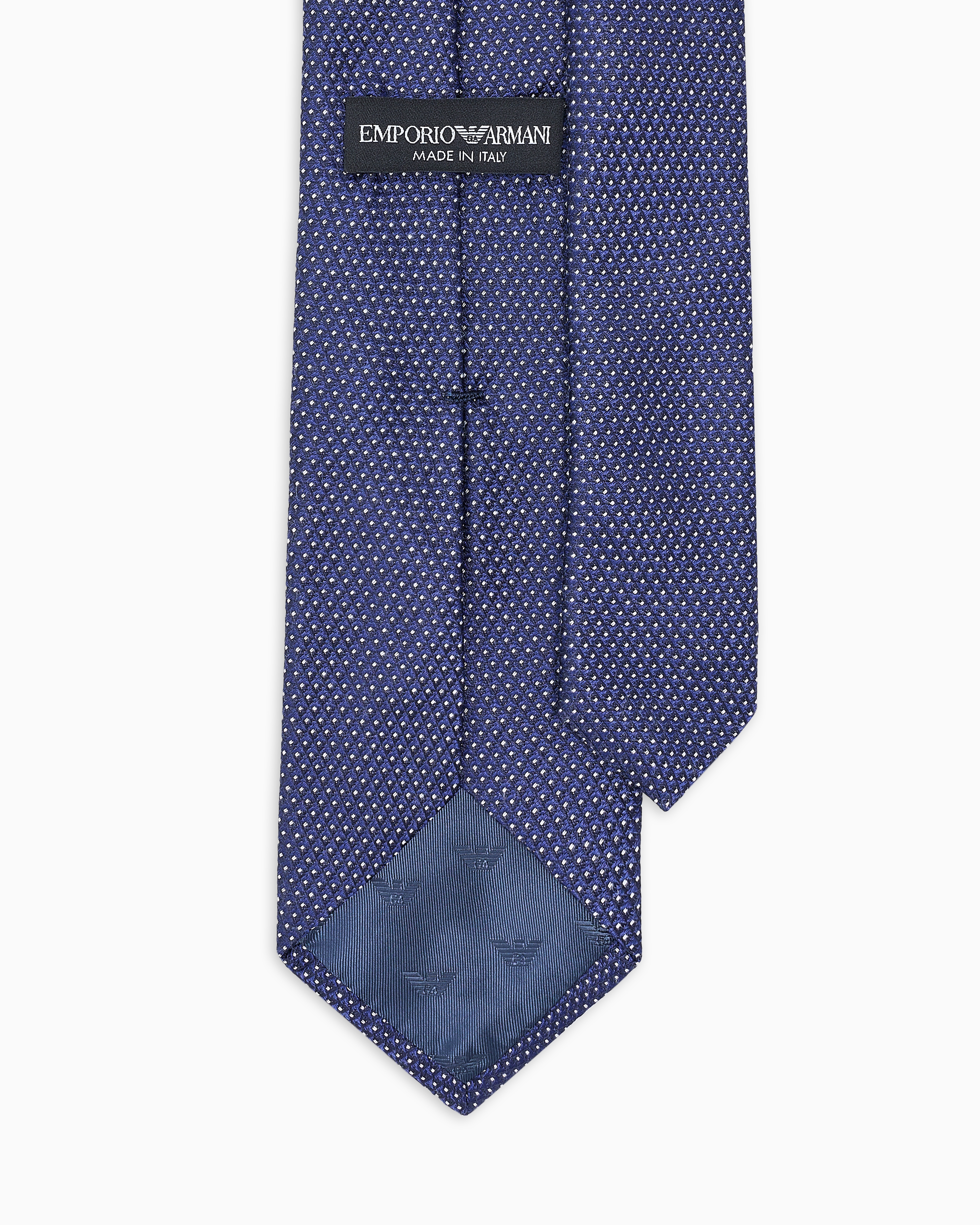 Emporio Armani Silk Blend Tie With Jacquard Op-art Micro-pattern In Blue