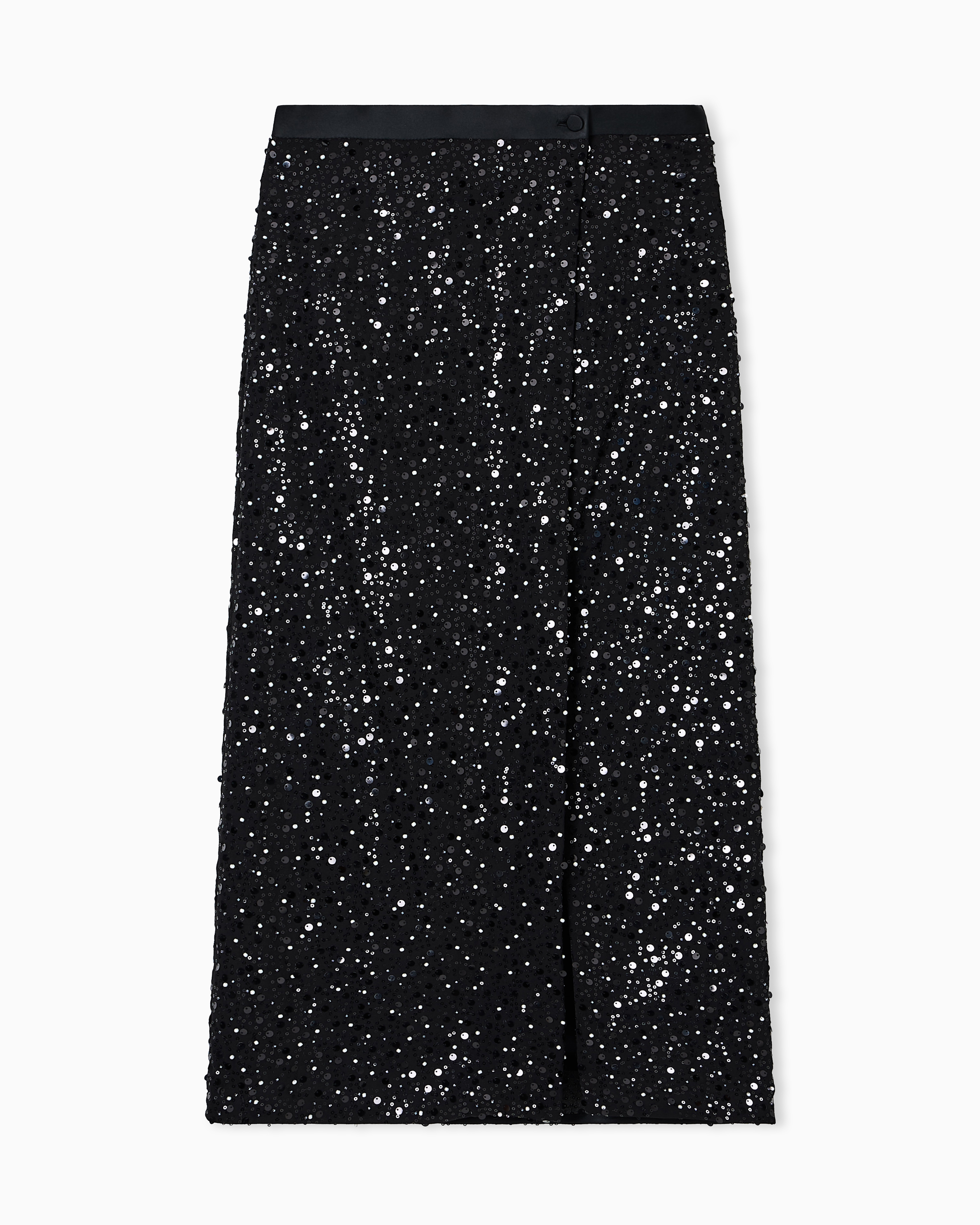 Emporio Armani Georgette Skirt With All-over Beads And Sequins In Black