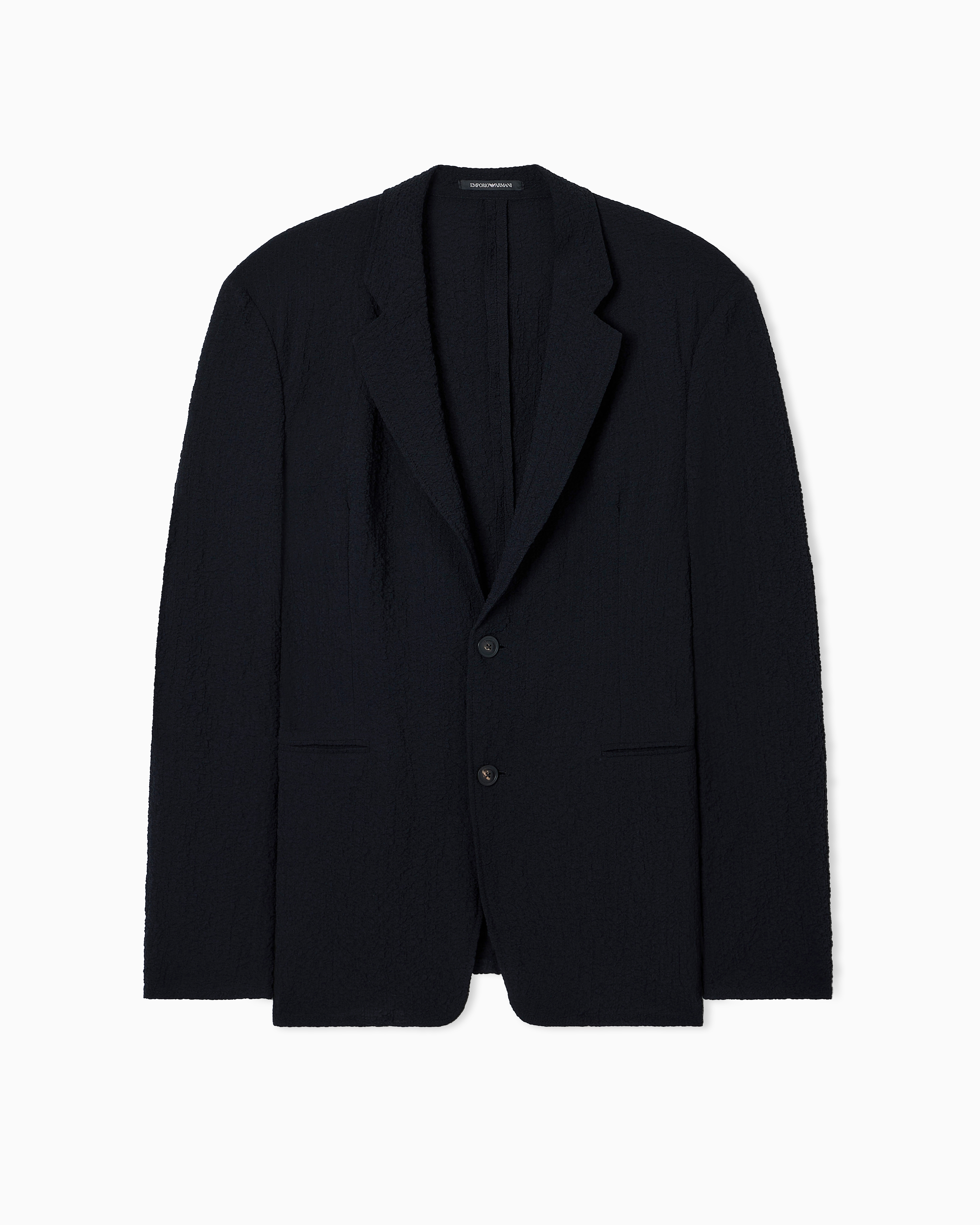 Emporio Armani - Single-breasted jacket technical seersucker fabric, Man, Black, Size: