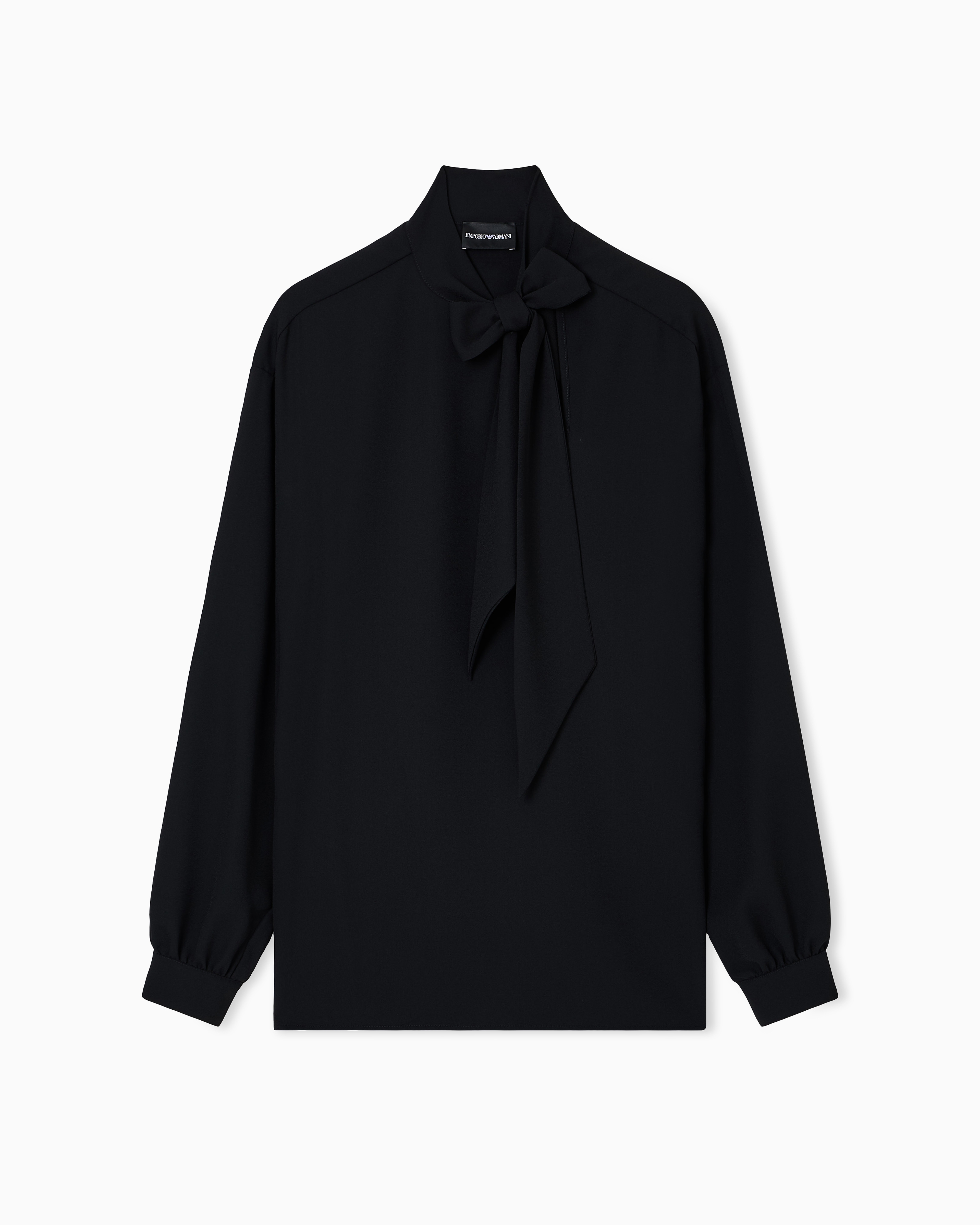 Emporio Armani Fluid Crêpe Blouse With Foulard Collar In Black