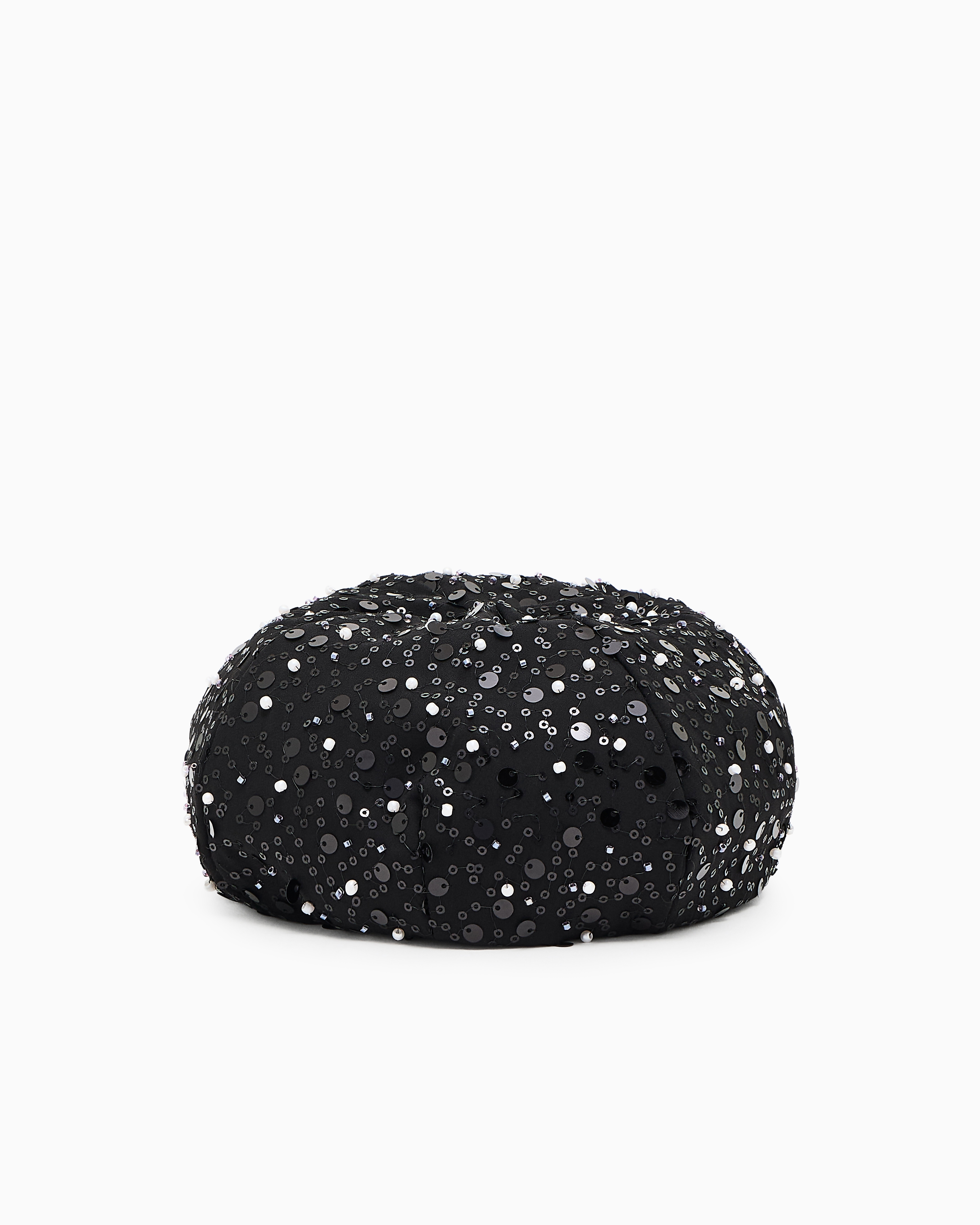 Emporio Armani - Georgette beret with beads and sequins, Woman, Black, Size: