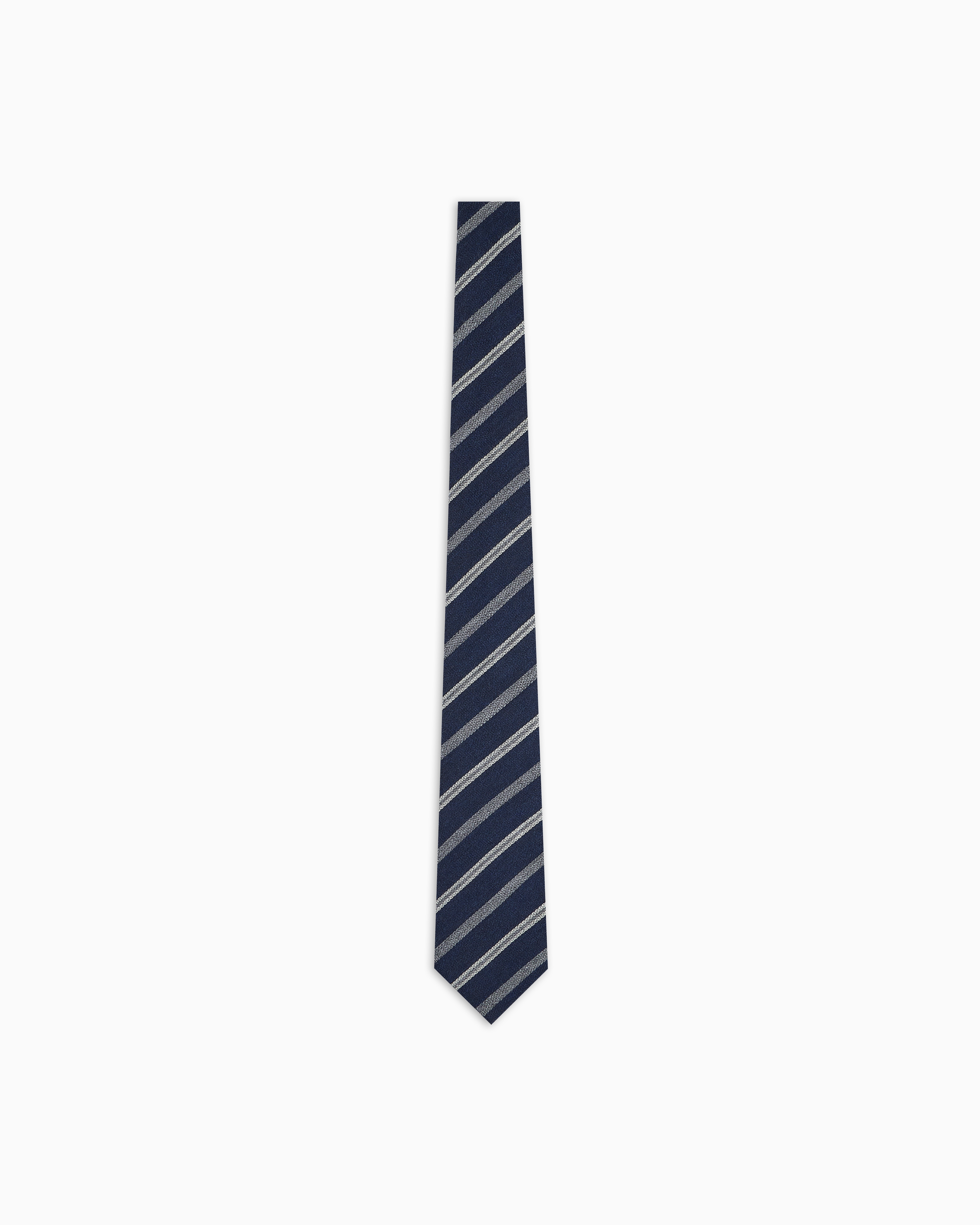 Emporio Armani - Wool tie with diagonal-striped jacquard, Man, Navy Blue, Size: TU