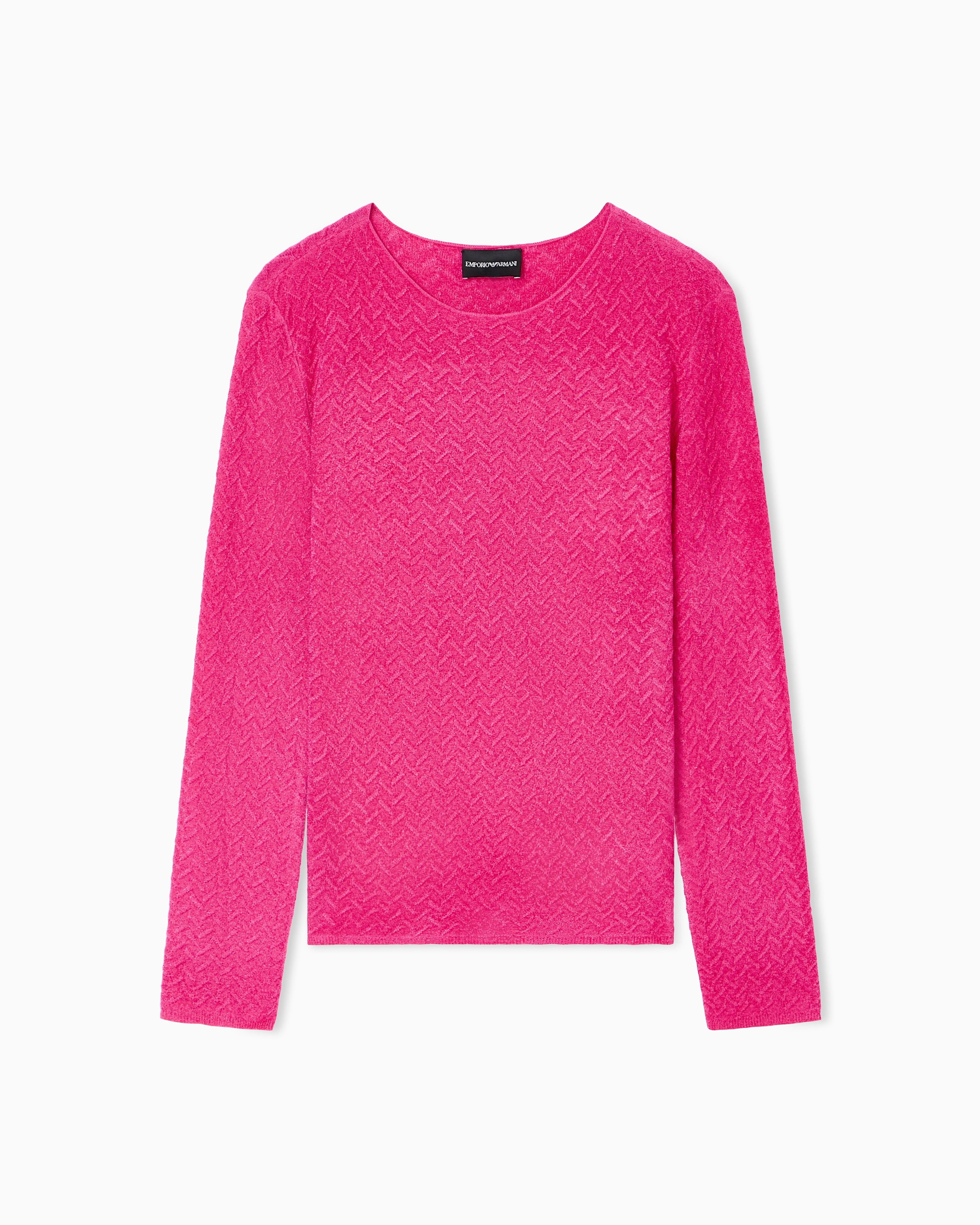 Emporio Armani Chenille Jumper With Embossed Irregular Chevron Motif In Pink