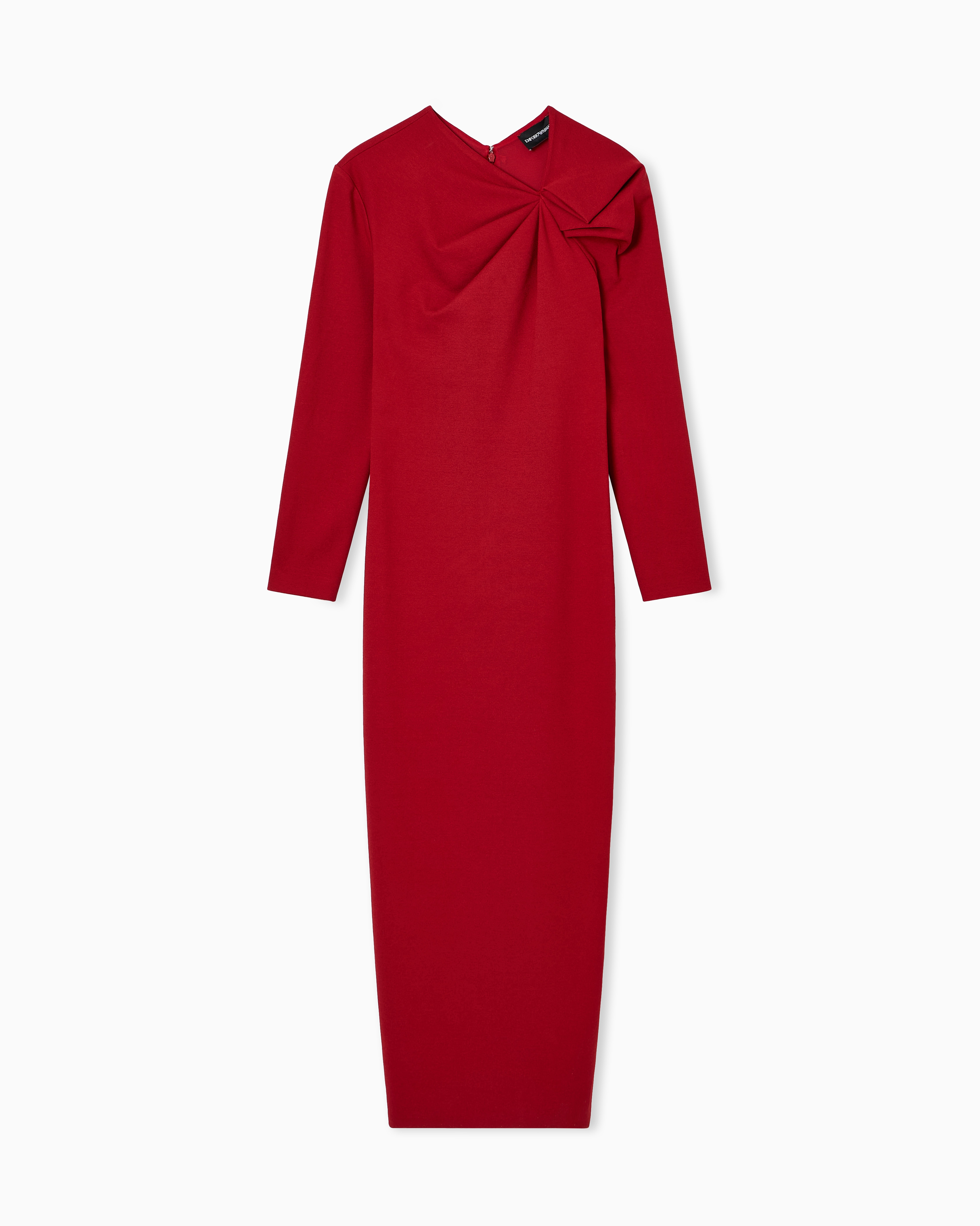 Emporio Armani - Long dress with gathering detail stretch Milano stitch, Woman, Red, Size: