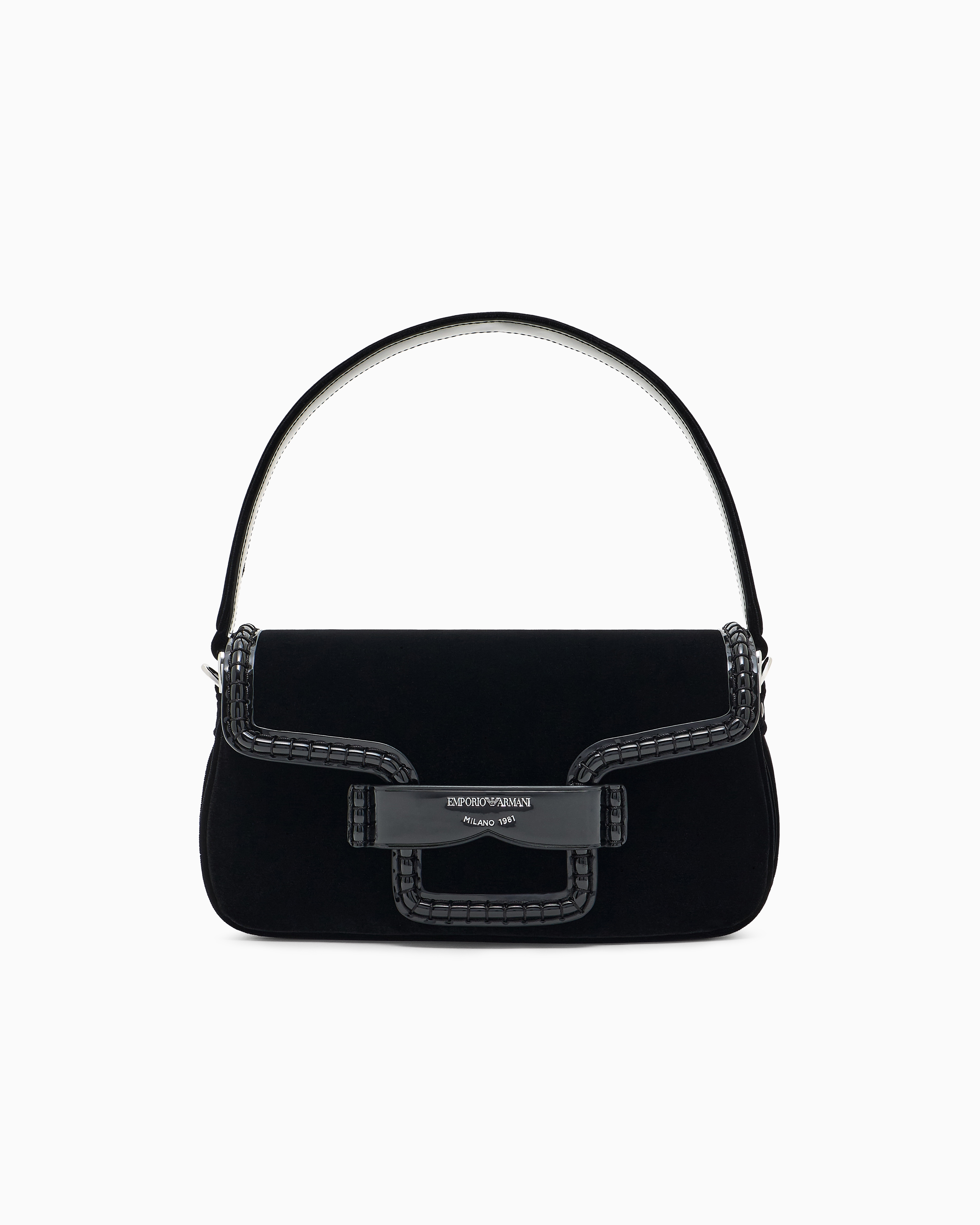 Emporio Armani - Velvet shoulder bag with buckle, Woman, Black, Size: TU