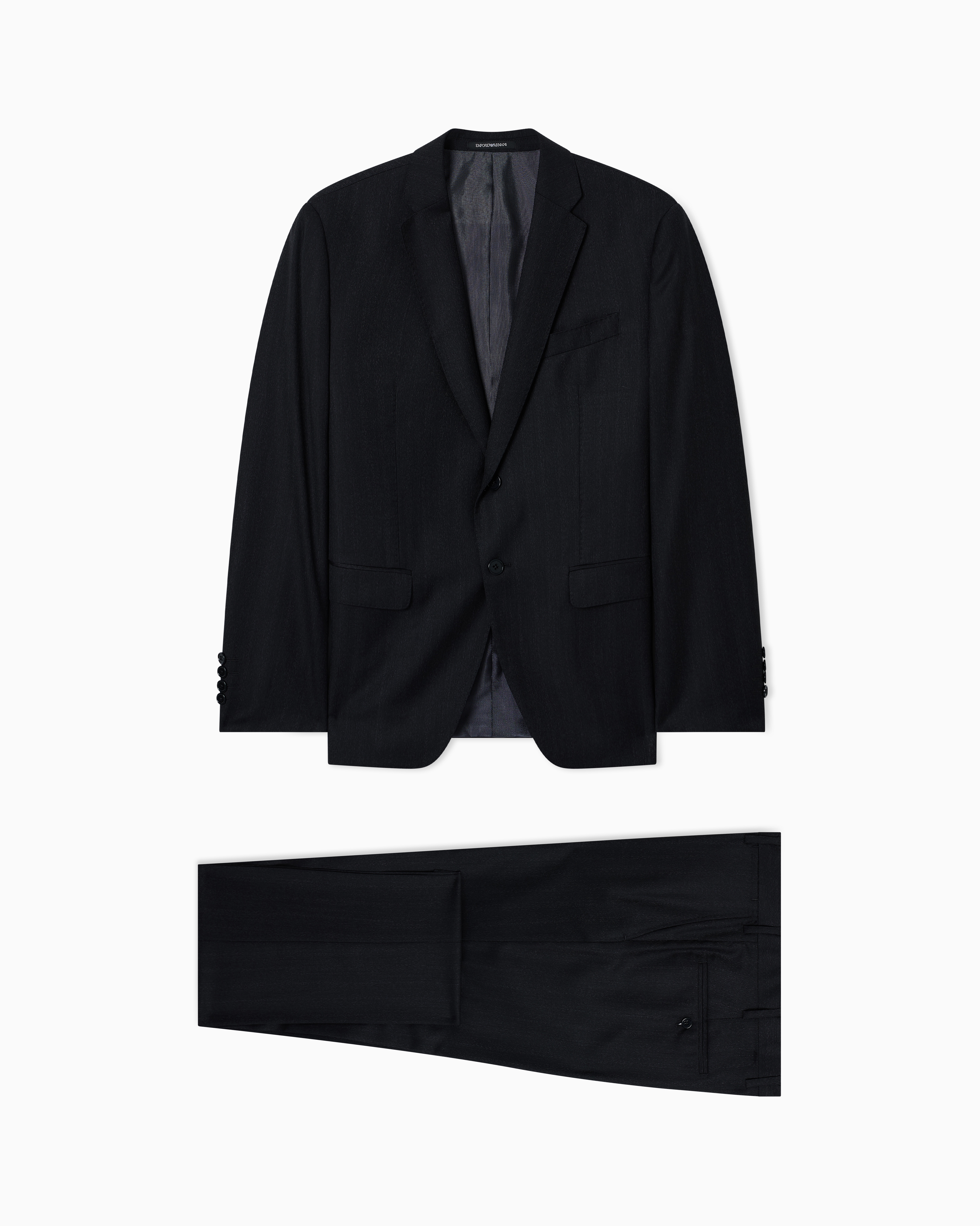 Emporio Armani - Regular-fit, single-breasted suit in a mouliné striped virgin wool, Man, Black, Size: 48_R