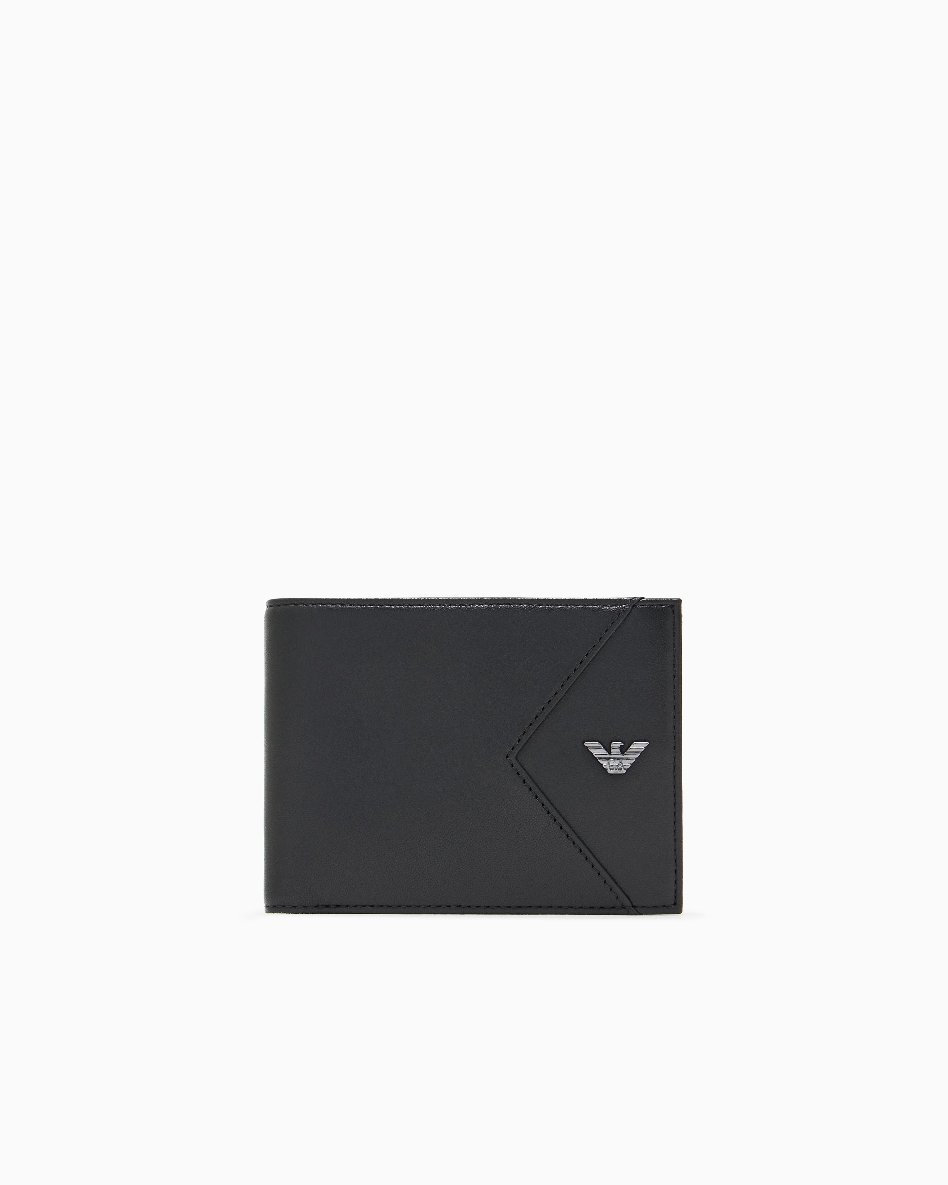 Emporio Armani Nappa Leather Bifold Wallet With Geometric Detail In Black