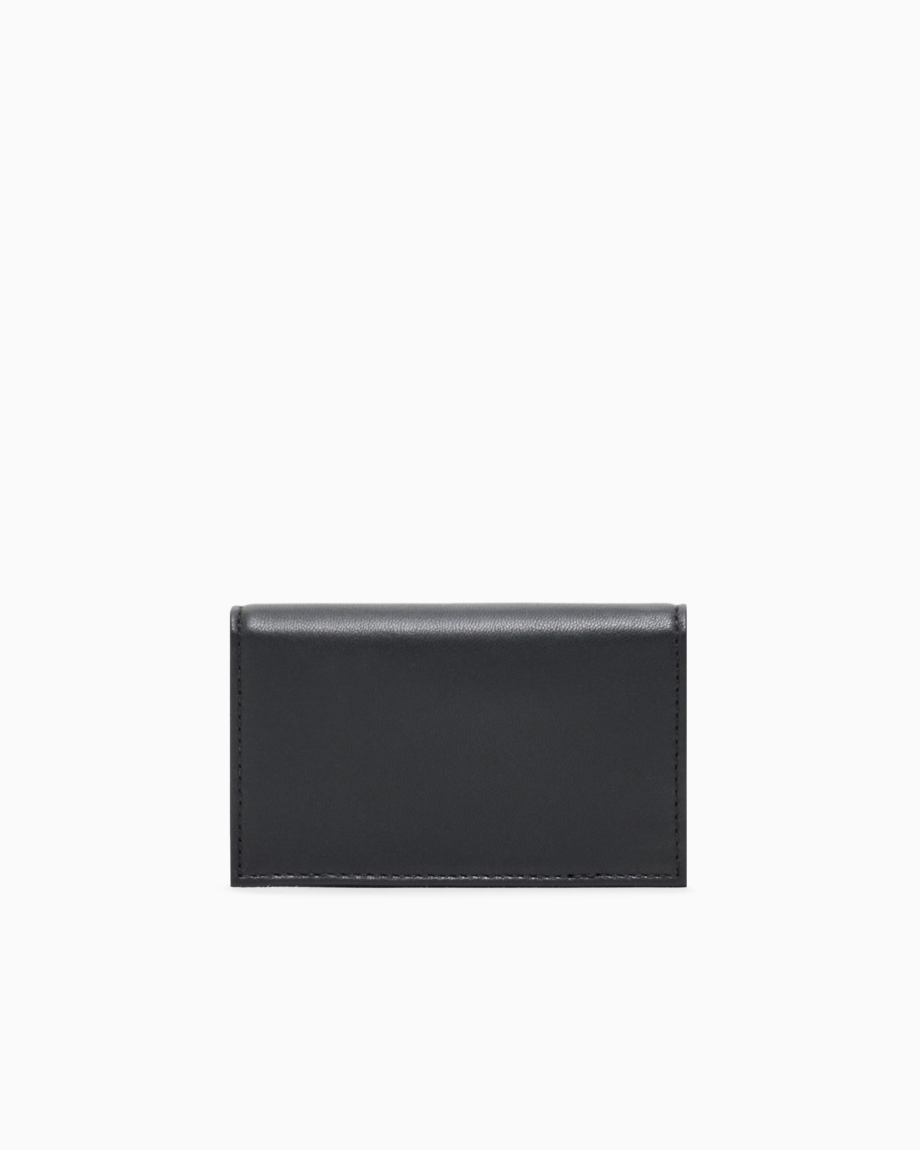 Emporio Armani Nappa Leather Card Holder With Flap With Geometric Detail In Black