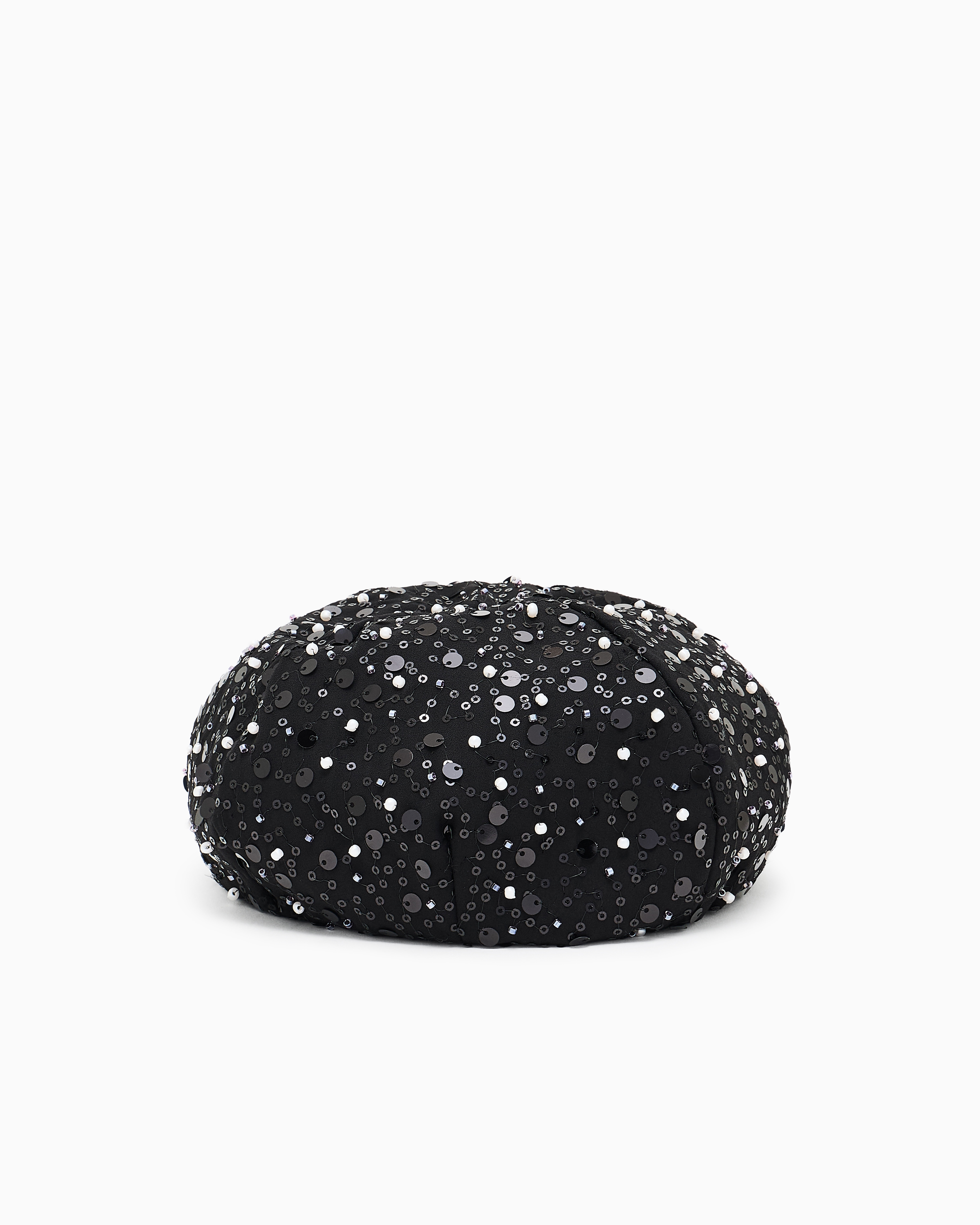 Emporio Armani Georgette Beret With Beads And Sequins In Black