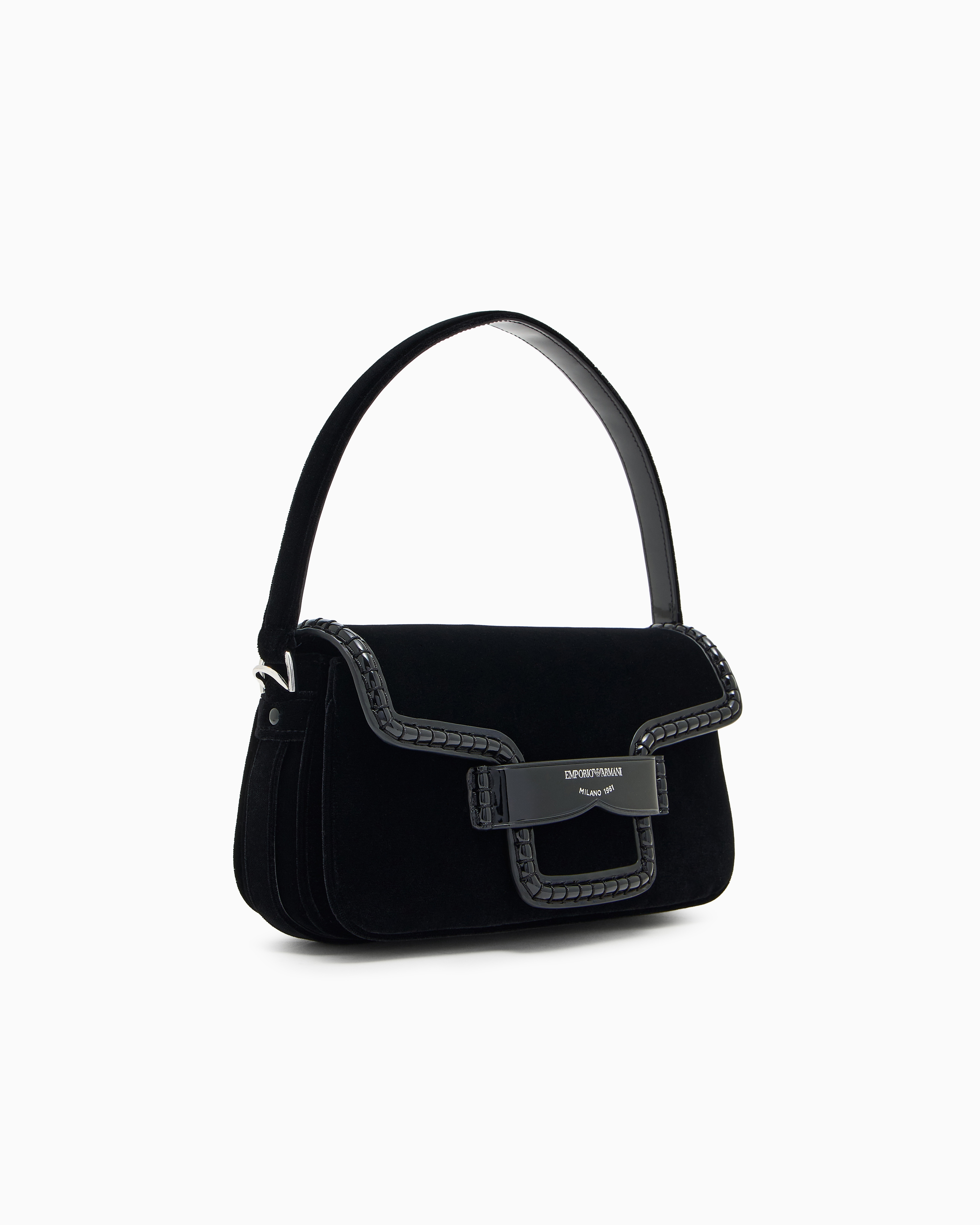 Emporio Armani Velvet Shoulder Bag With Buckle In Black