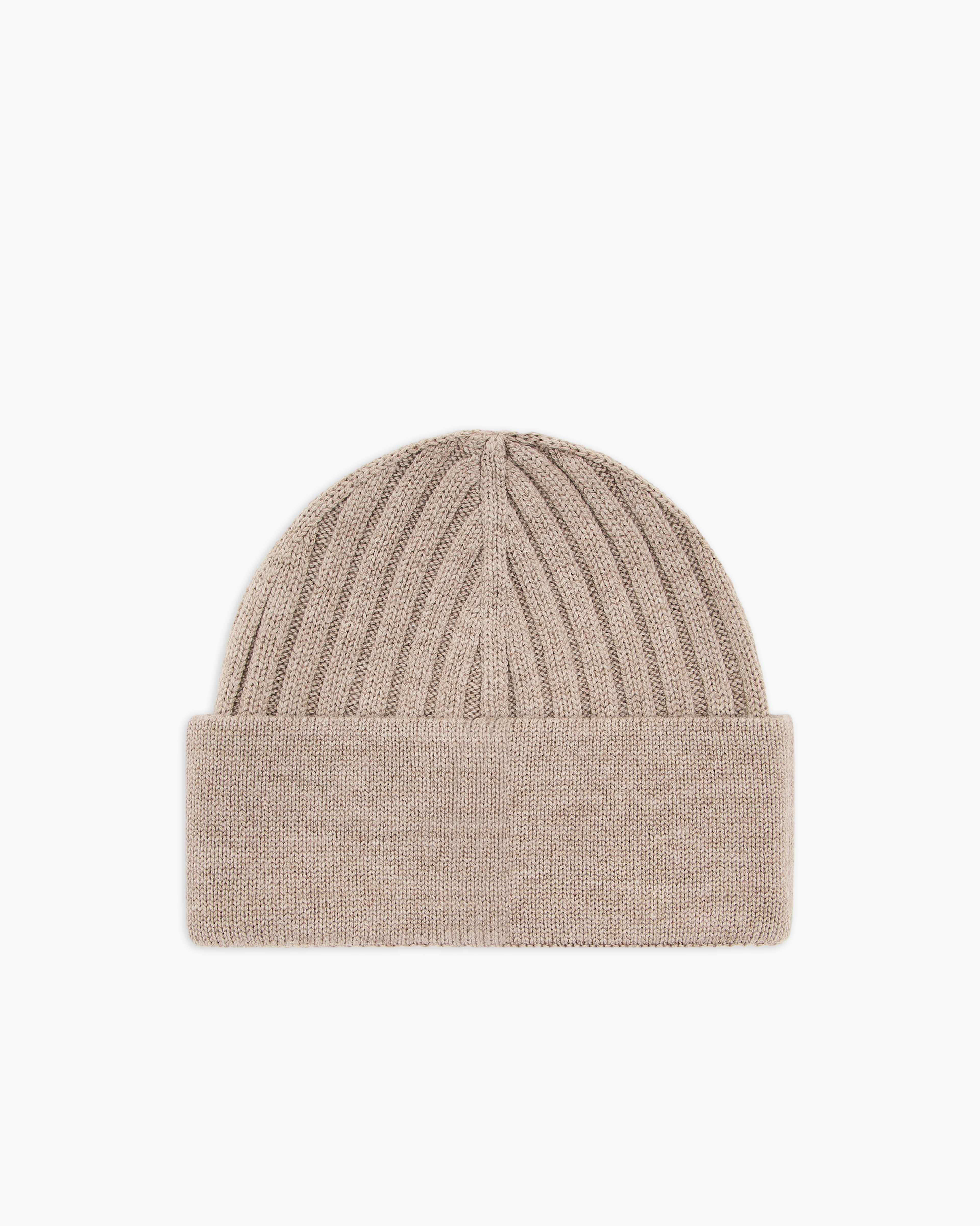 Emporio Armani - Ribbed wool beanie with EA signature embroidery, Woman, Beige, Size: