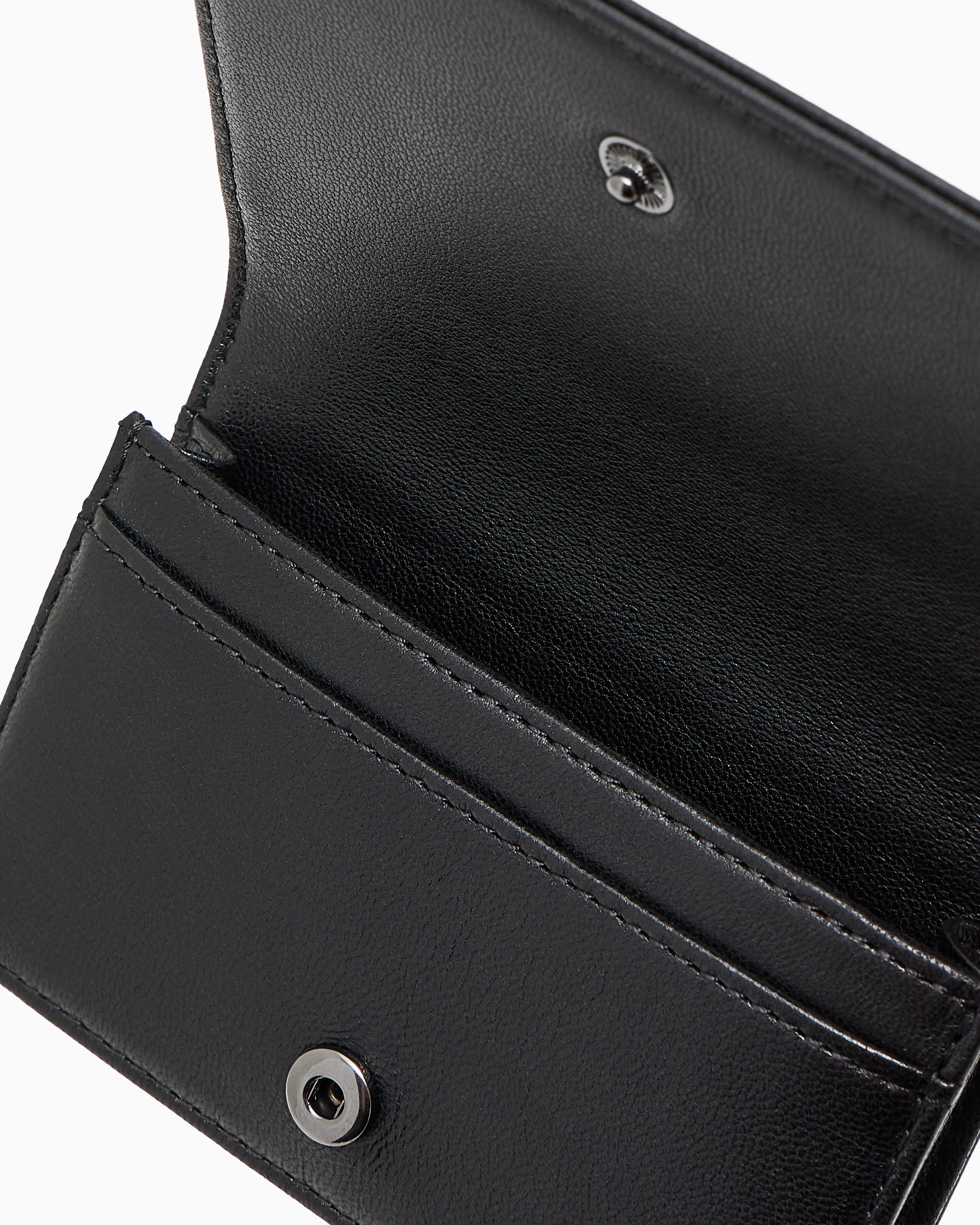 Emporio Armani Nappa Leather Card Holder With Flap With Geometric Detail In Black
