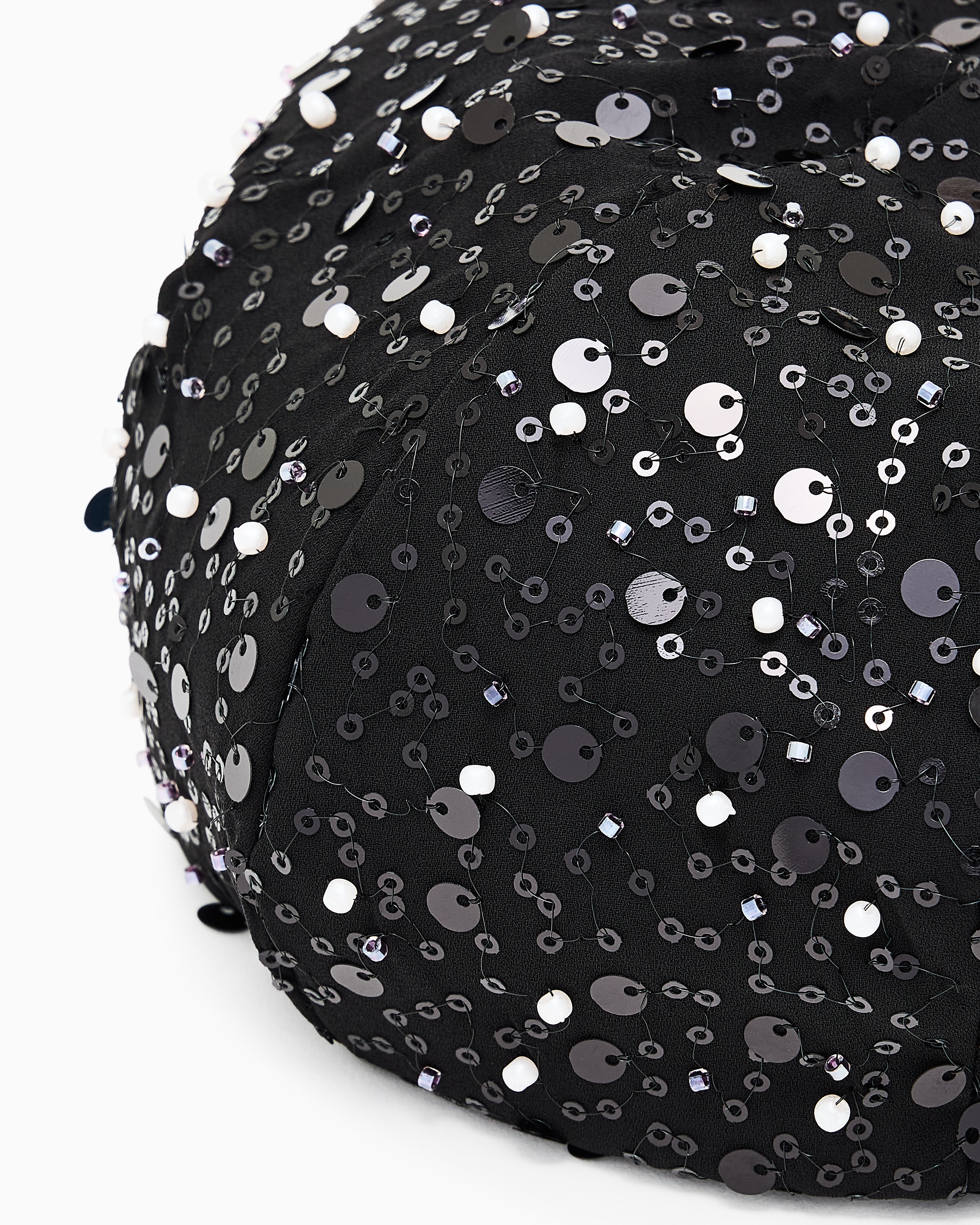 Emporio Armani Georgette Beret With Beads And Sequins In Black