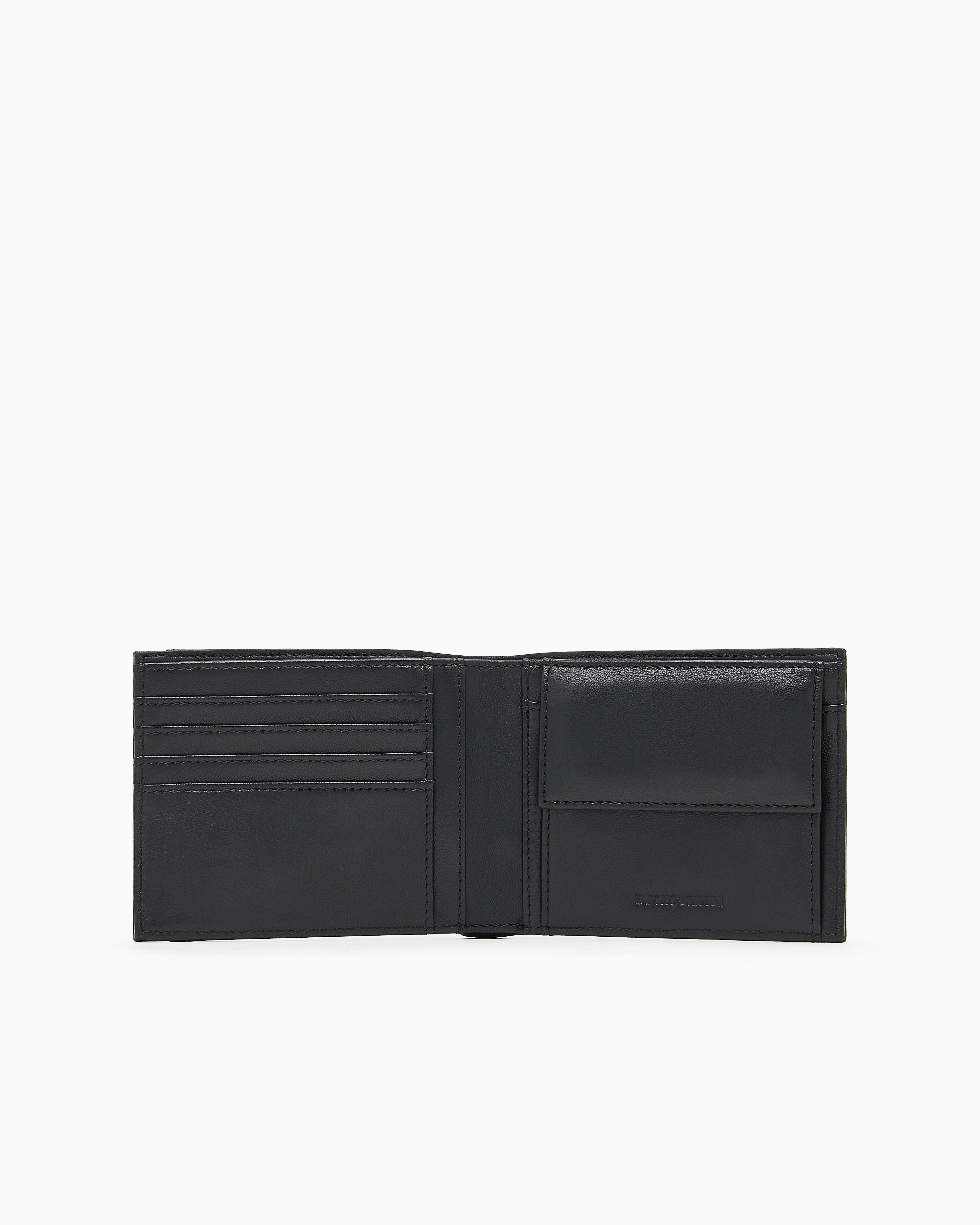 Emporio Armani Nappa Leather Bifold Wallet With Geometric Detail In Black