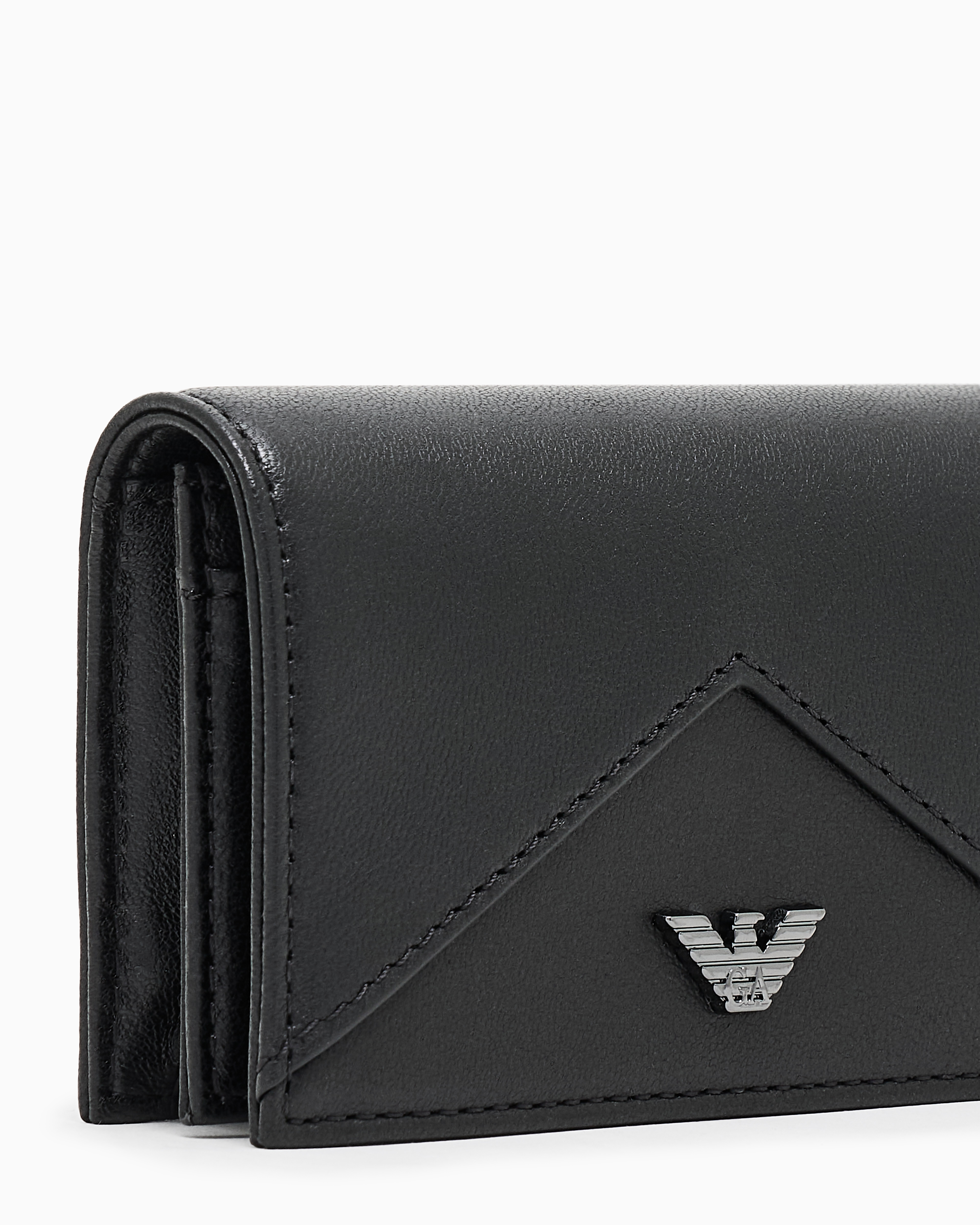 Emporio Armani Nappa Leather Card Holder With Flap With Geometric Detail In Black