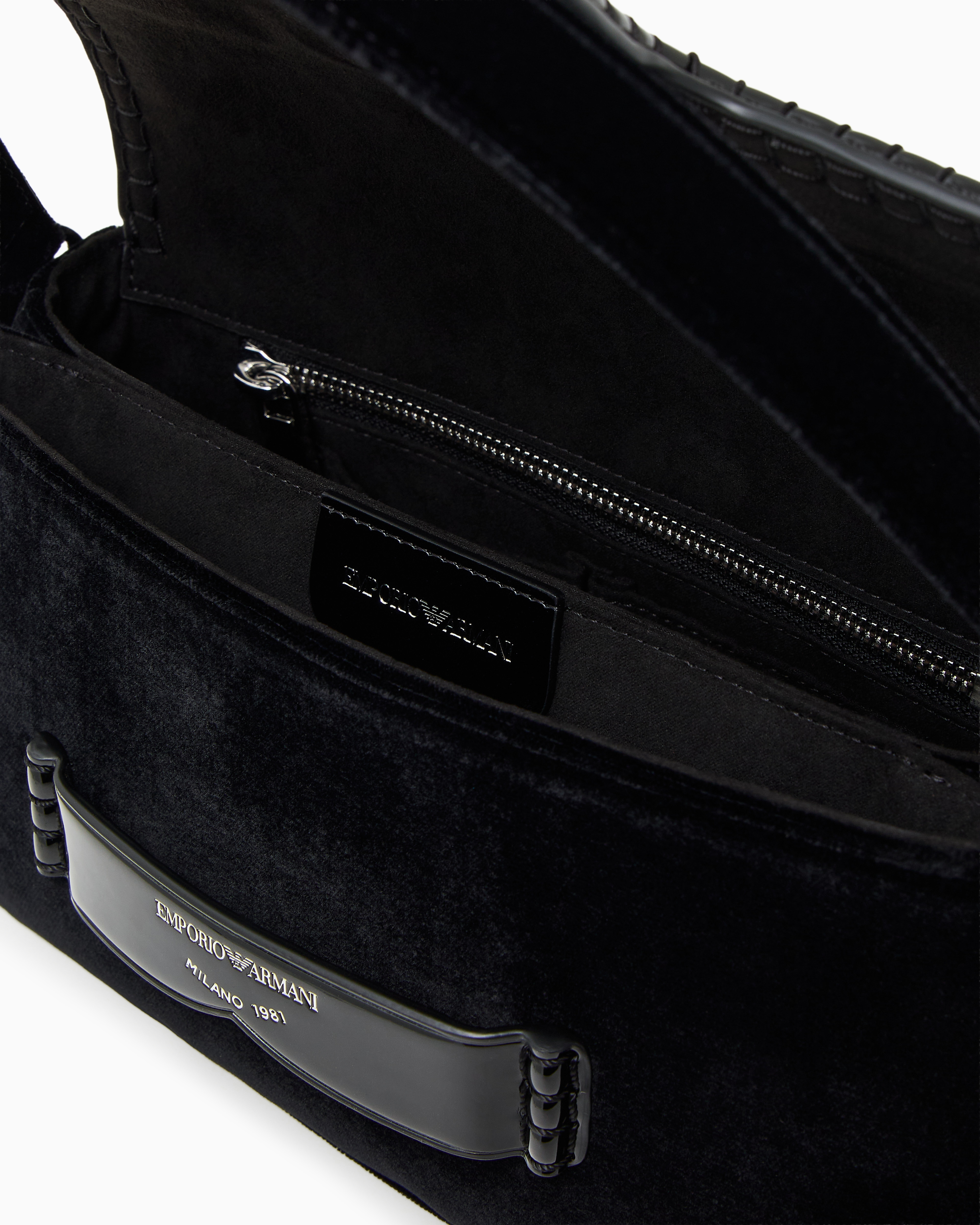 Emporio Armani Velvet Shoulder Bag With Buckle In Black
