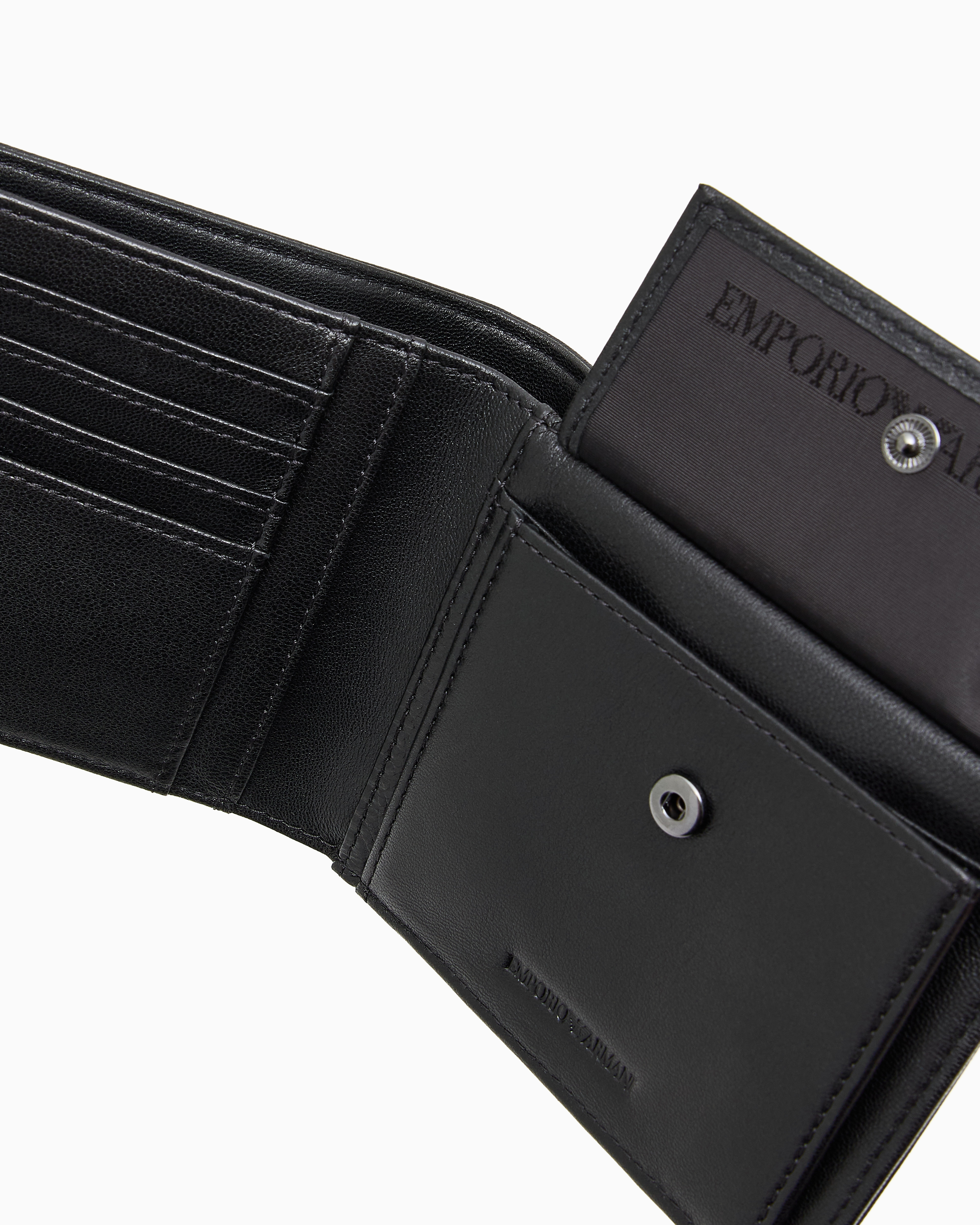 Emporio Armani Nappa Leather Bifold Wallet With Geometric Detail In Black