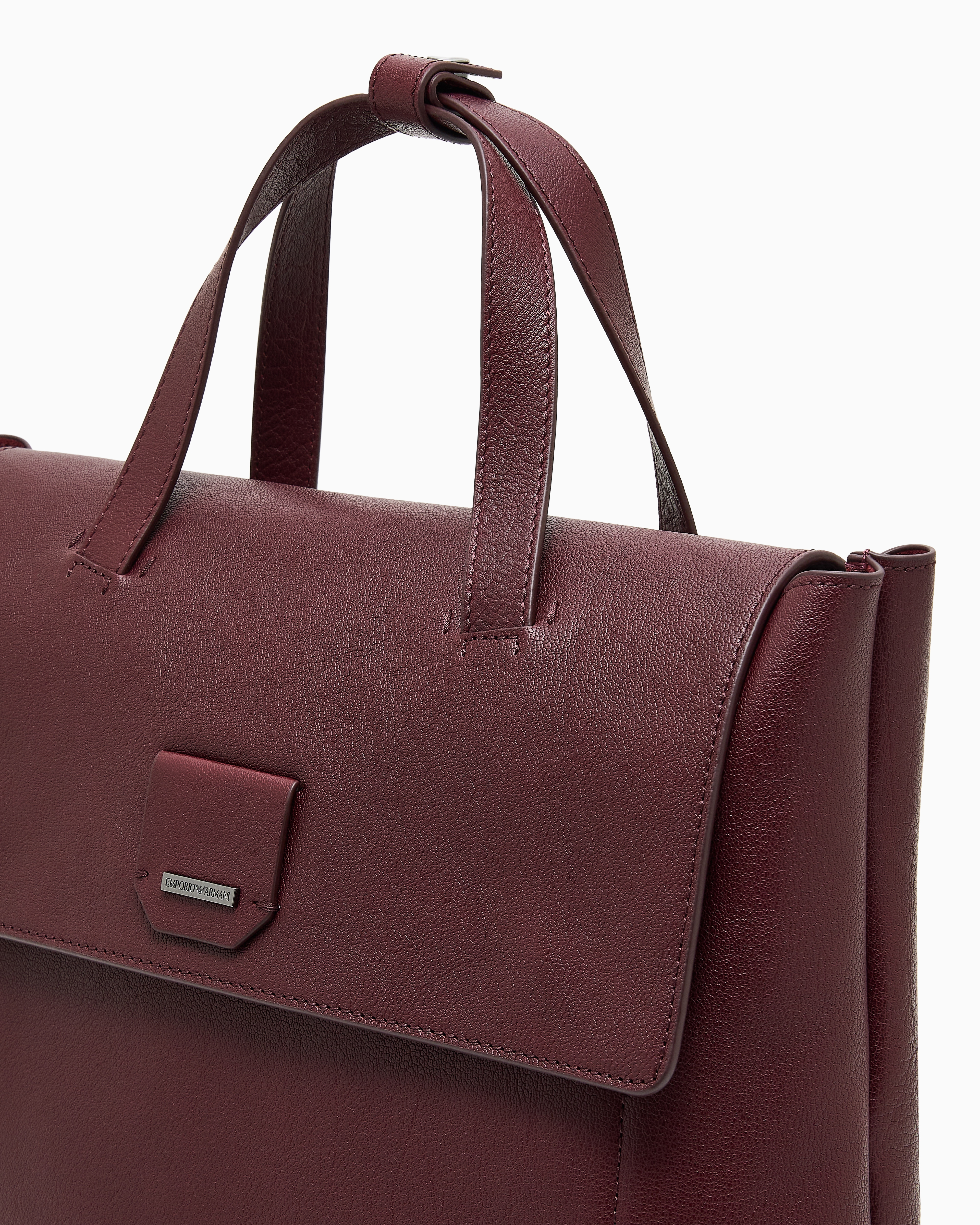 Emporio Armani Buffalo Leather Backpack In Burgundy