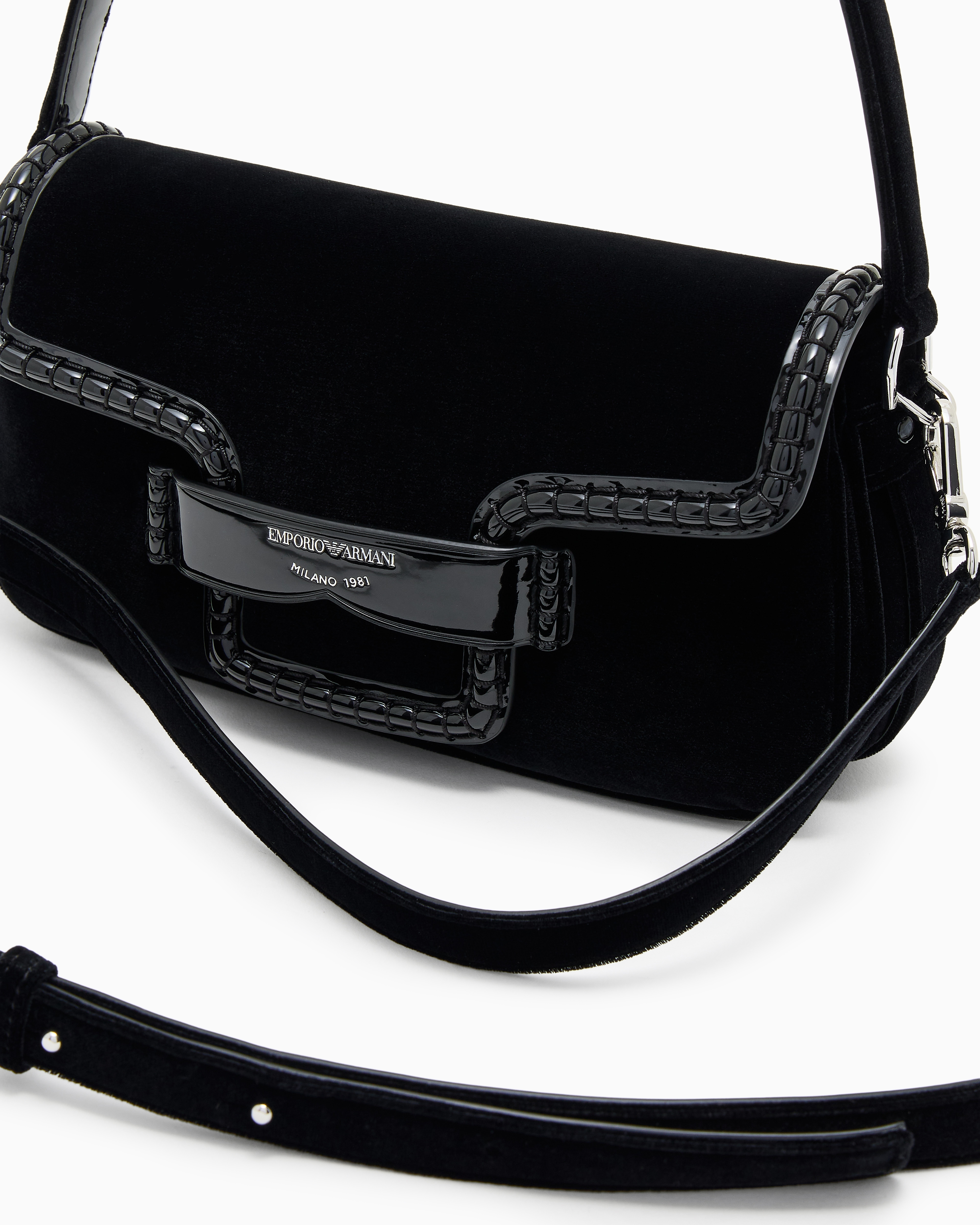 Emporio Armani Velvet Shoulder Bag With Buckle In Black
