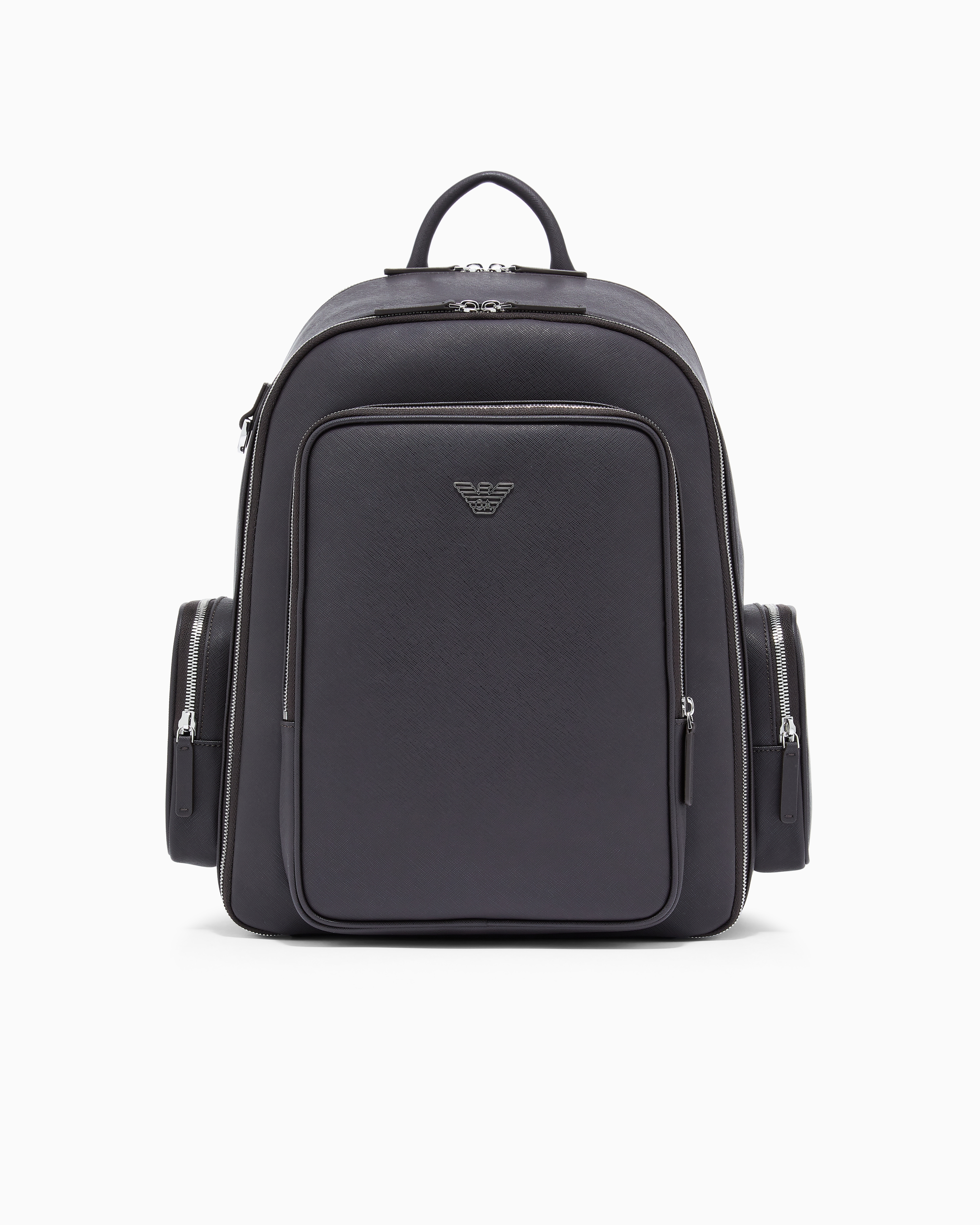 Backpack with a metallic logo and silver-tone zips | Emporio Armani US