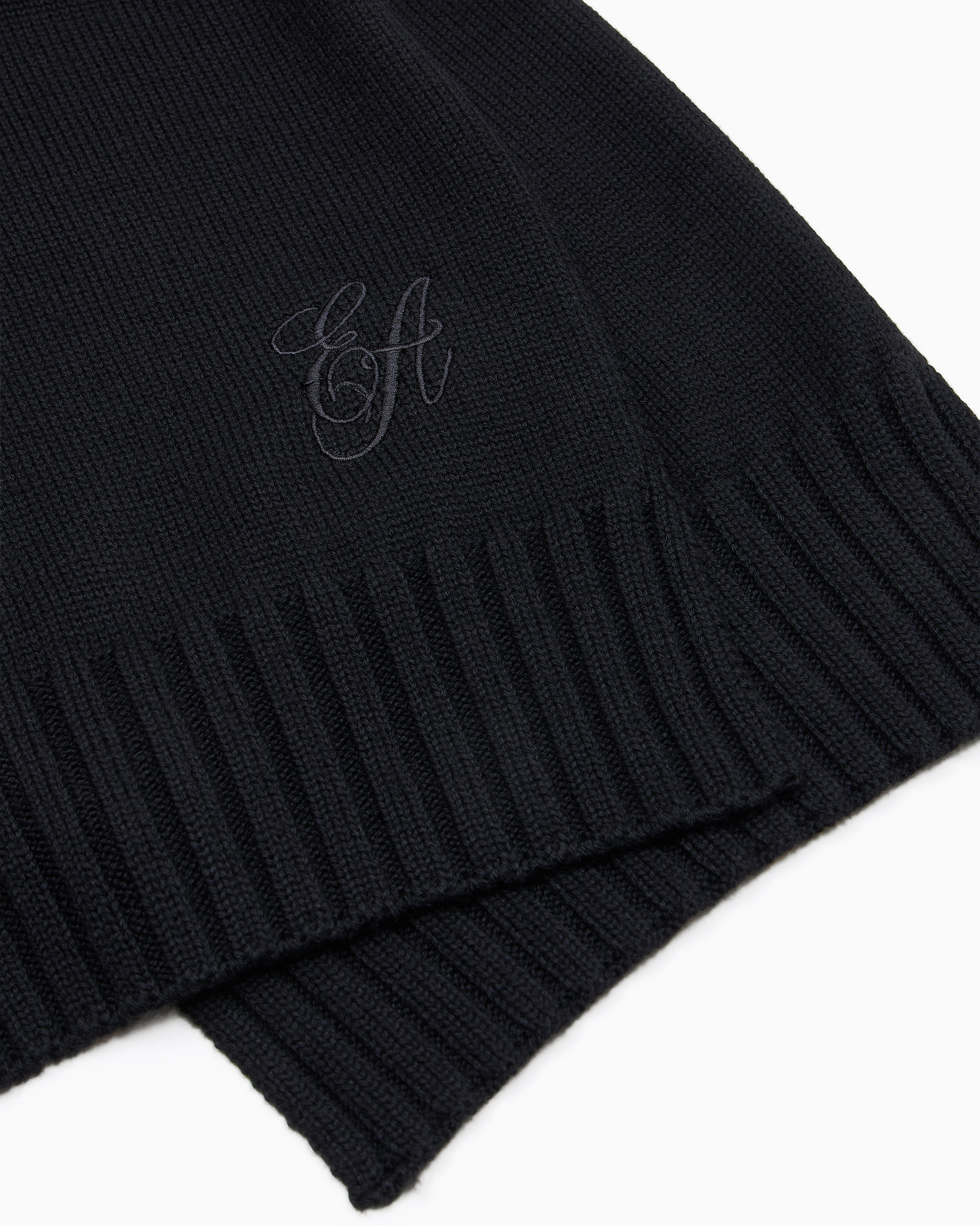 Emporio Armani Wool Scarf With Ea Signature Logo Embroidery In Black