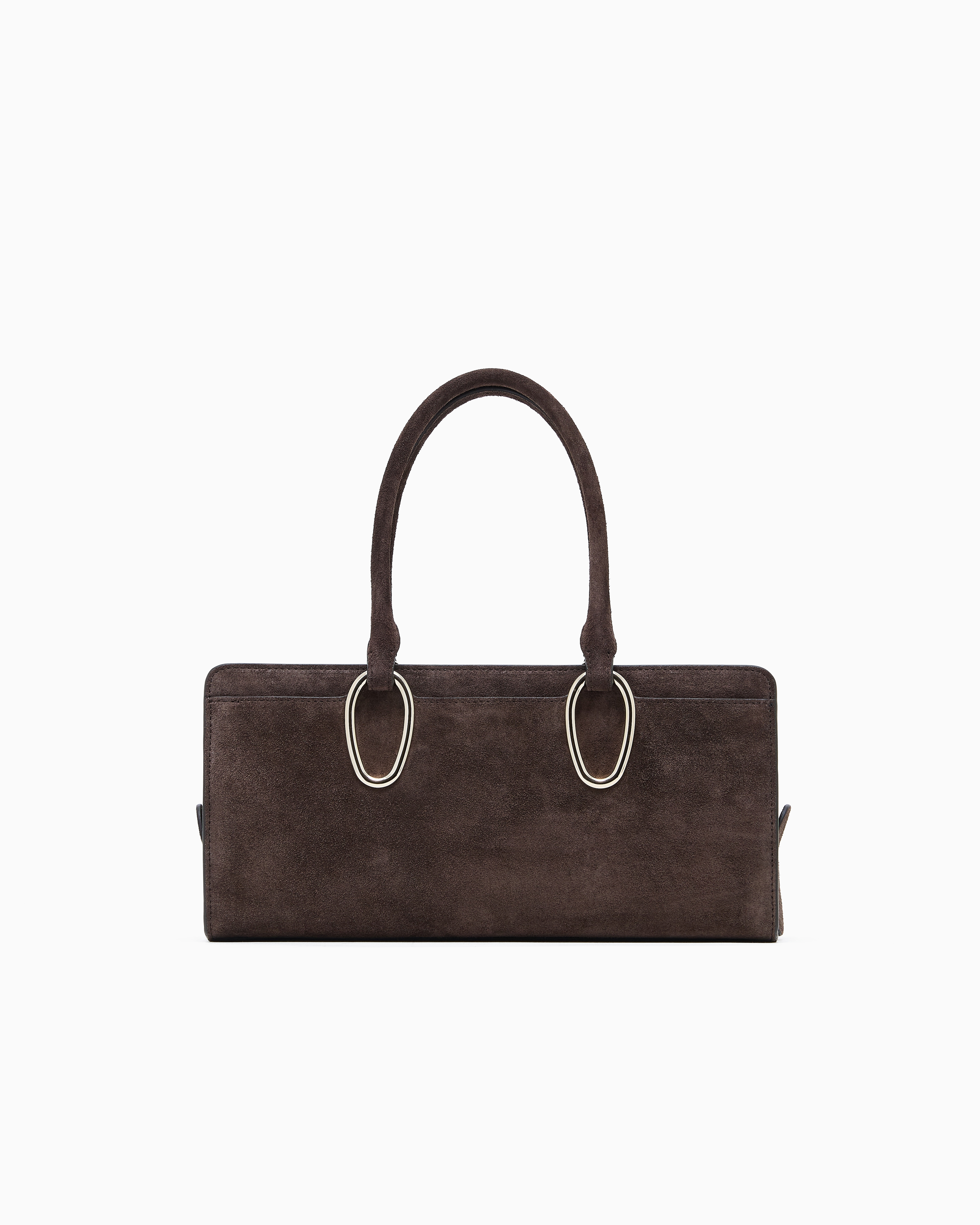 Giorgio Armani Rectangular Suede Shoulder Bag With Metal Hardware In Brown