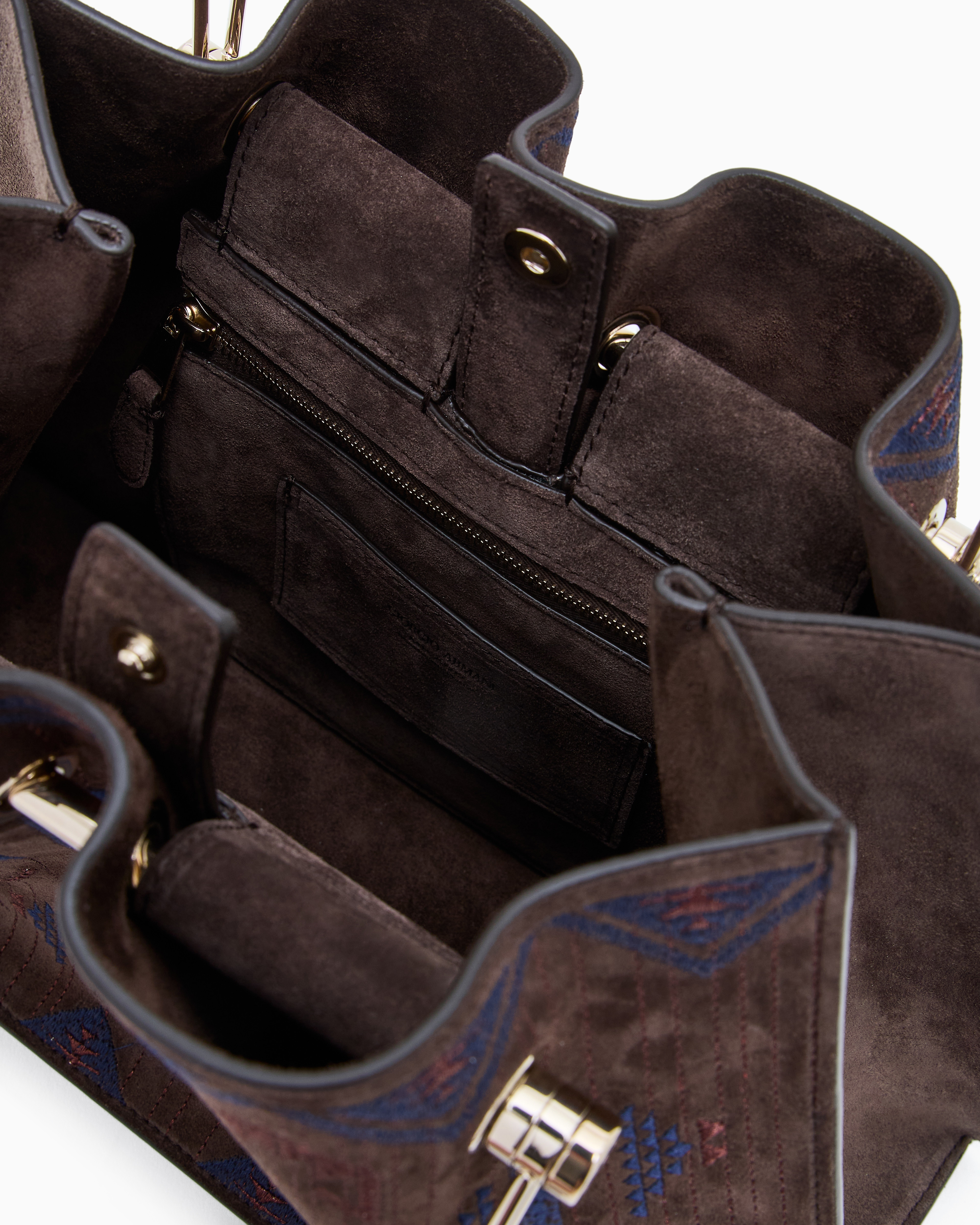 Giorgio Armani Small Embroidered Suede Shopper Bag In Brown