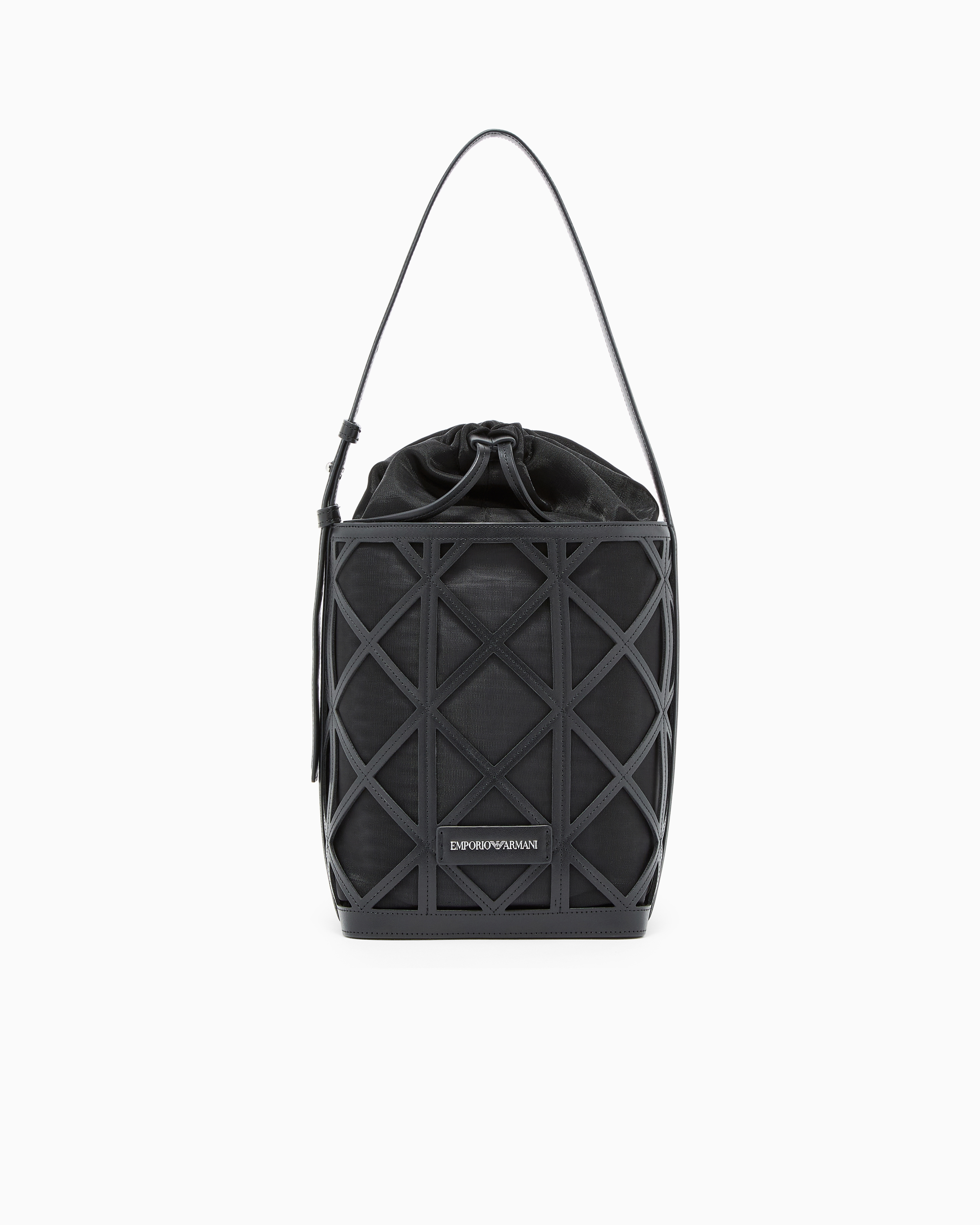 Leather and mesh bucket bag | Emporio Armani US