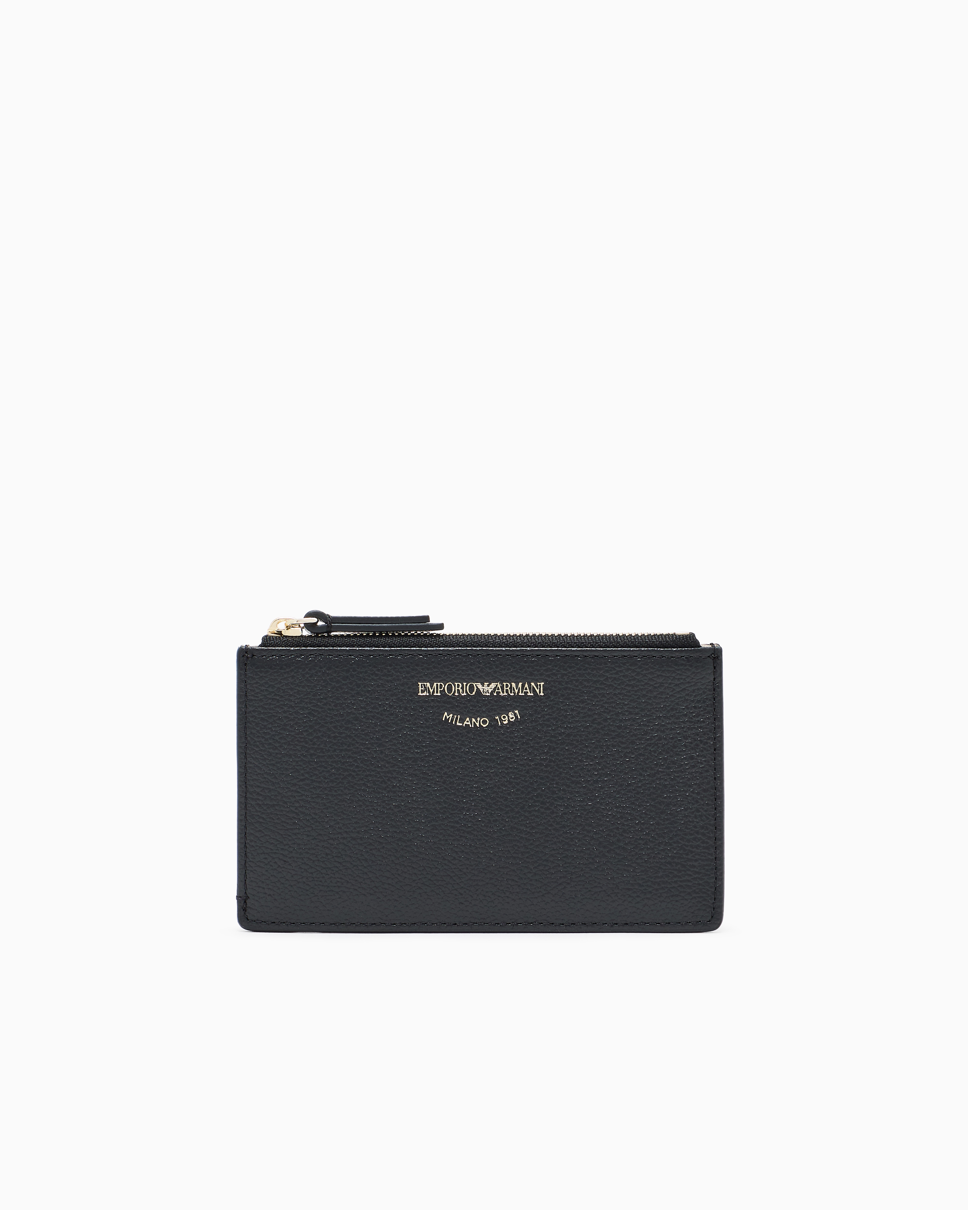 Zipped, tumbled-leather card holder | Emporio Armani US