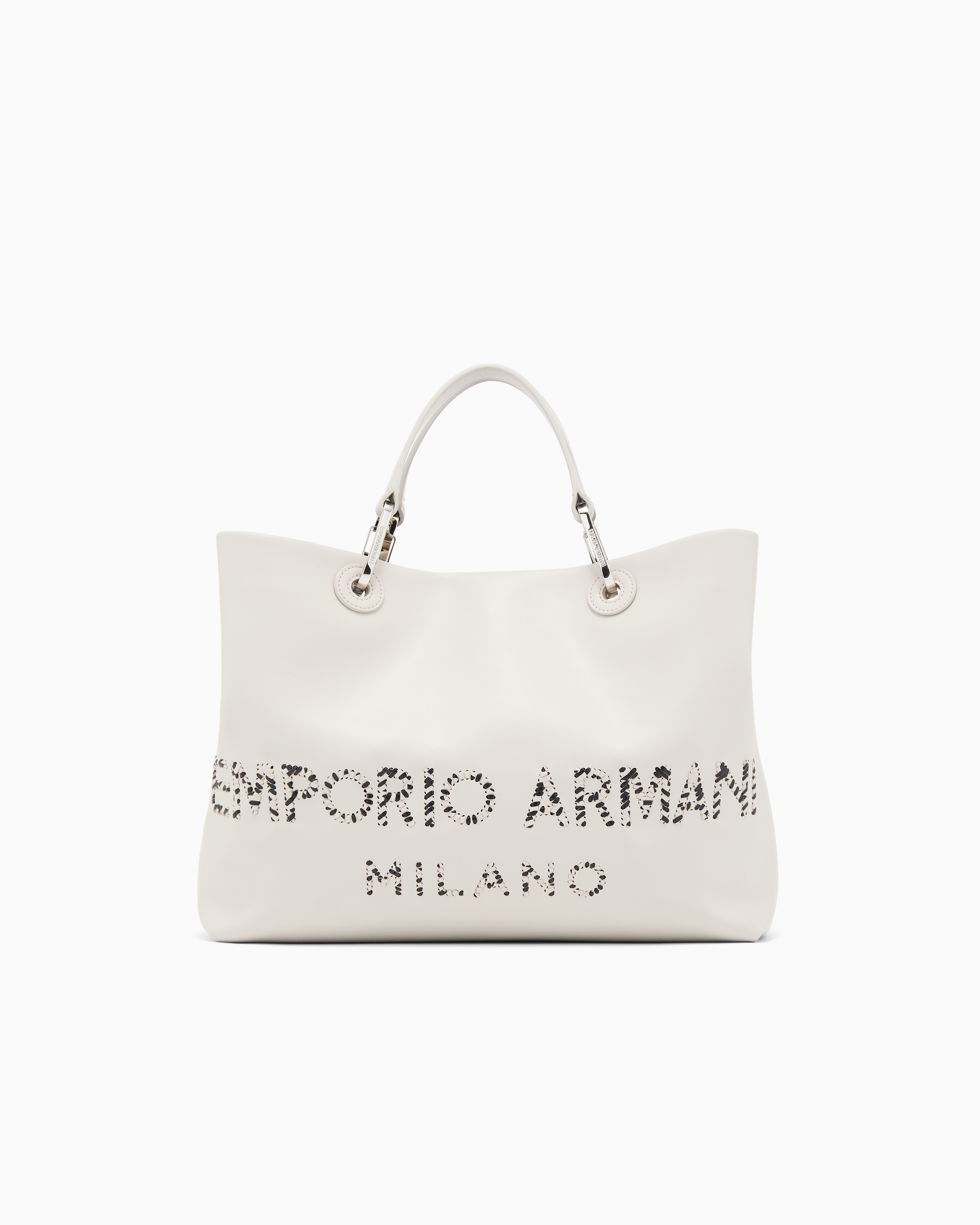 MyEA medium shopper bag in nappa leather with a zebra-striped logo